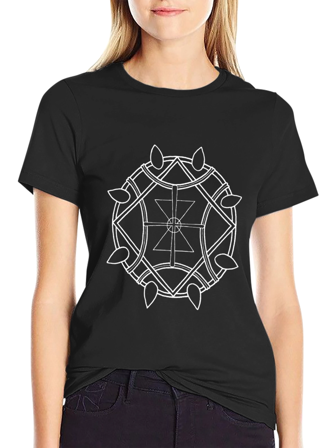 Black Geometric Print Black T-Shirt view 2