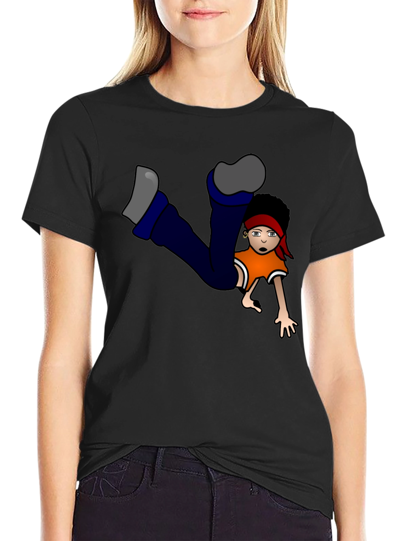 Black Funky Cartoon Character Graphic Black T-Shirt view 2