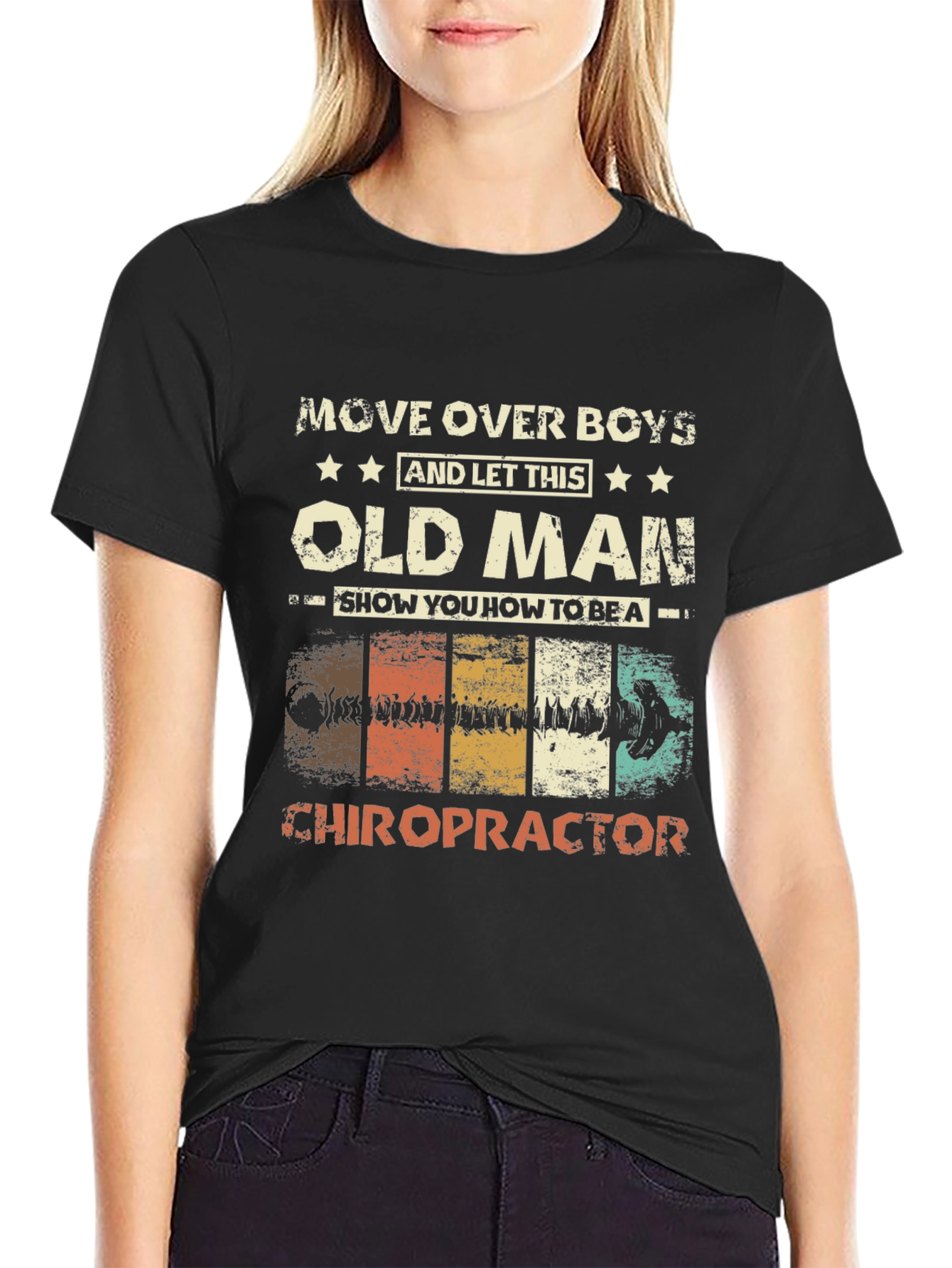 Black Old Man Chiropractor Graphic T-Shirt view 2