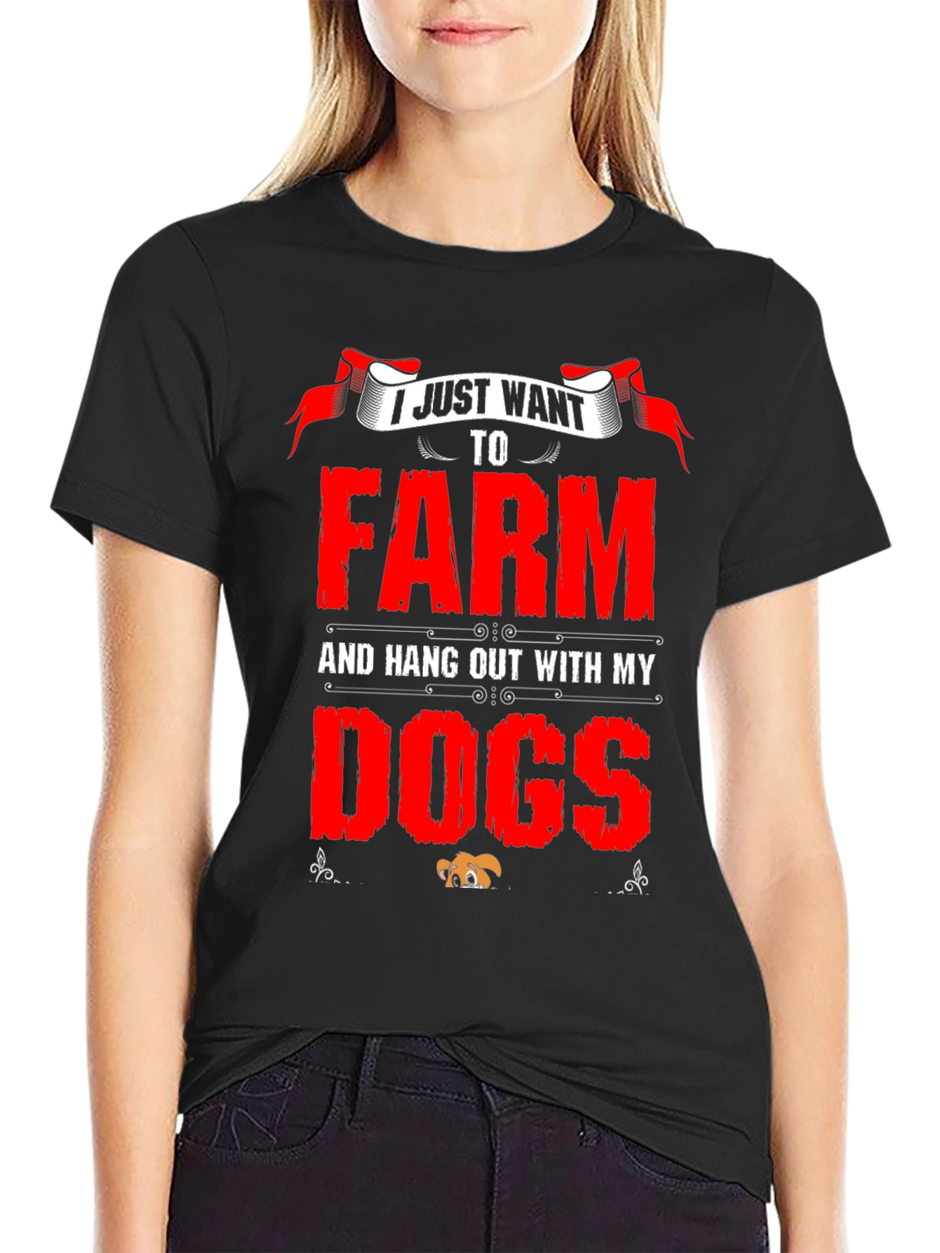 Black I Just Want To Farm And Hang Out With My Dogs T-Shirt view 2