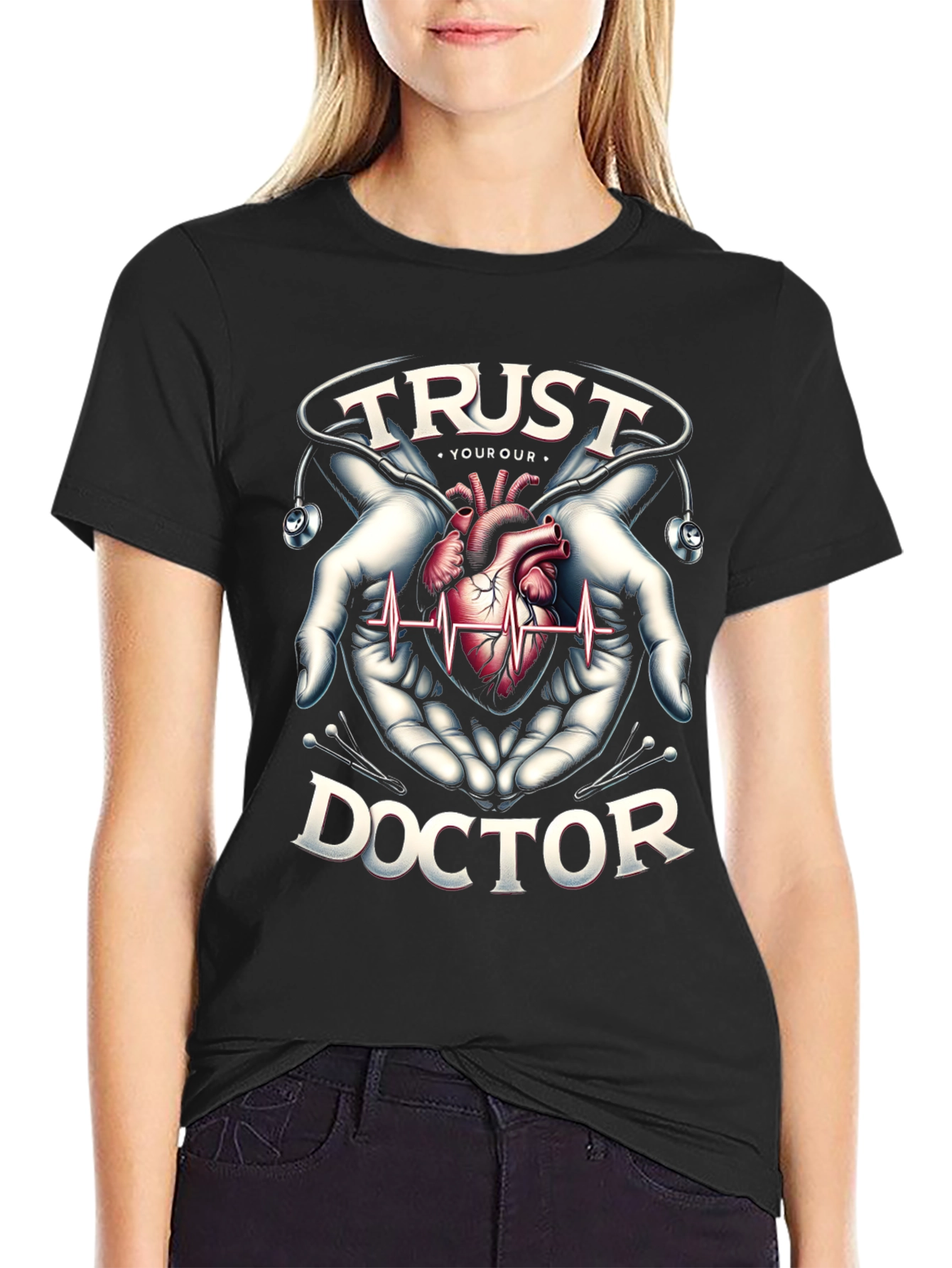 Black Trust Your Doctor Graphic T-Shirt view 2