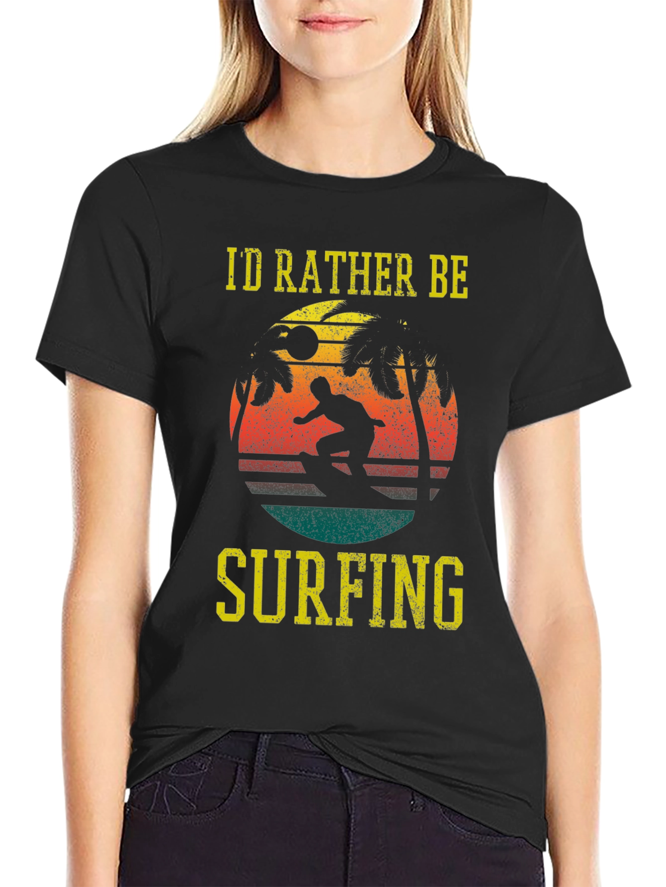Black Surfing Graphic T-Shirt - Retro Style view 2