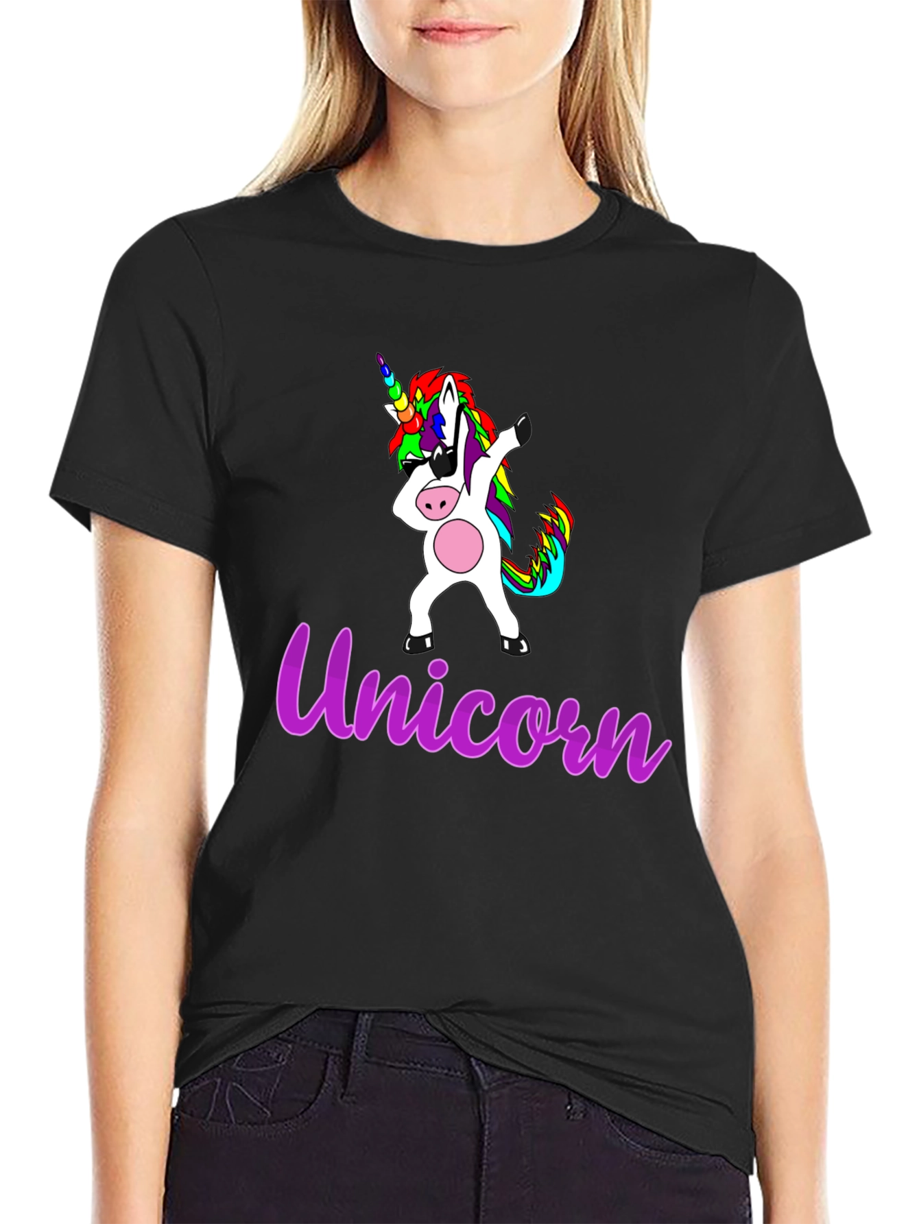 Black Dabbing Unicorn Graphic T-Shirt view 2