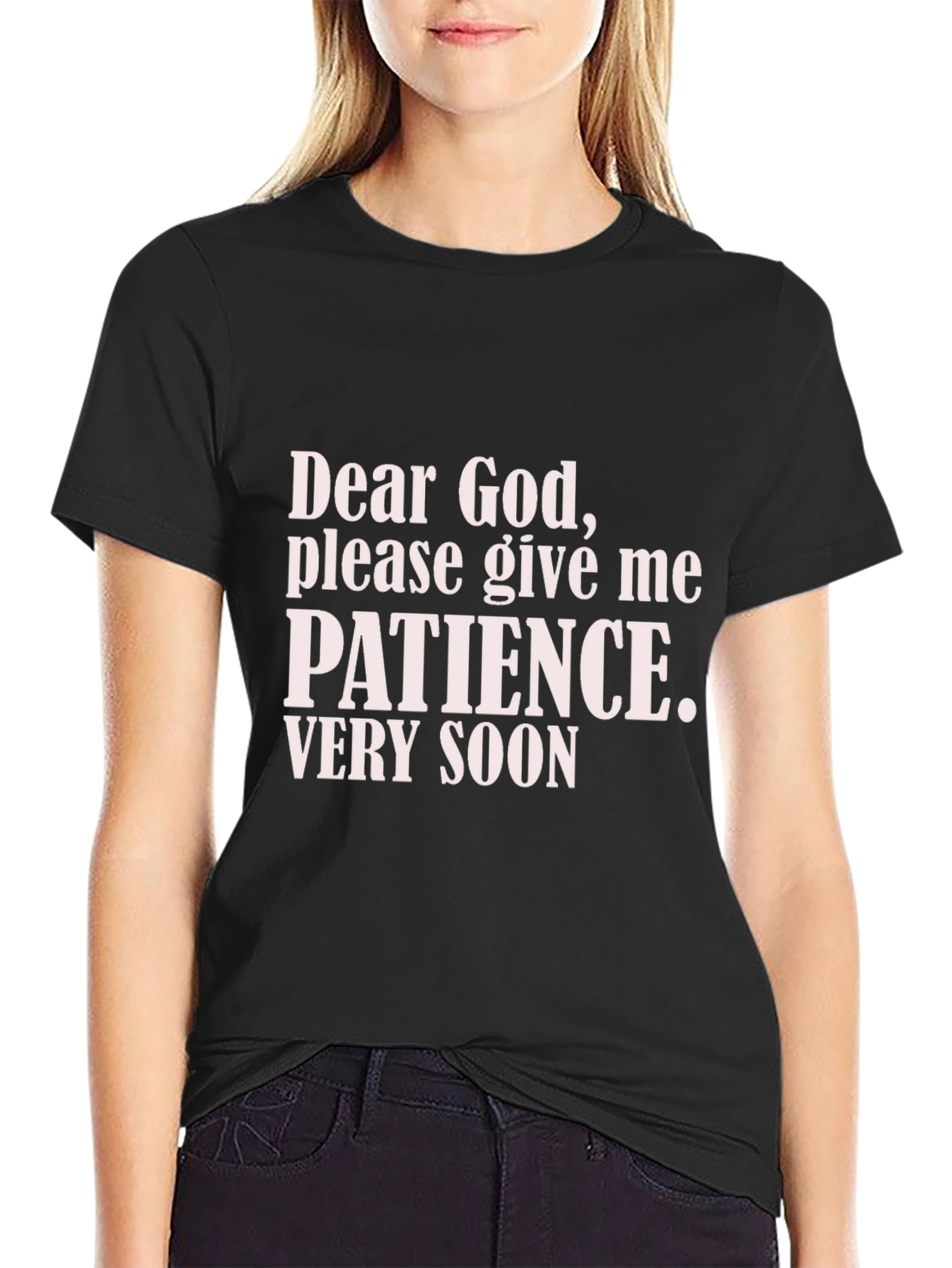Black Dear God Patience T-Shirt - Funny Slogan Tee view 2