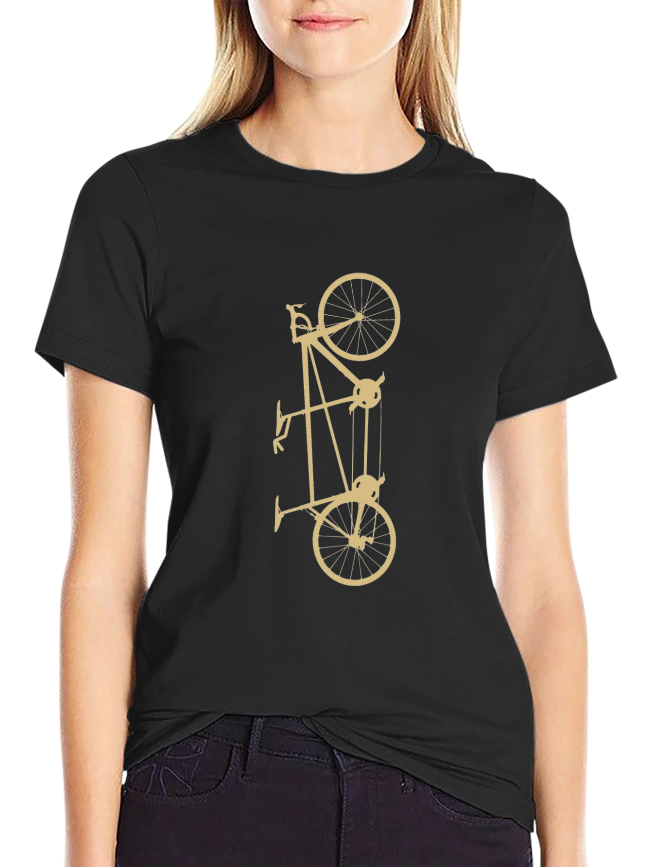 Black Unique Black T-Shirt with Bicycle Pulley Design view 2