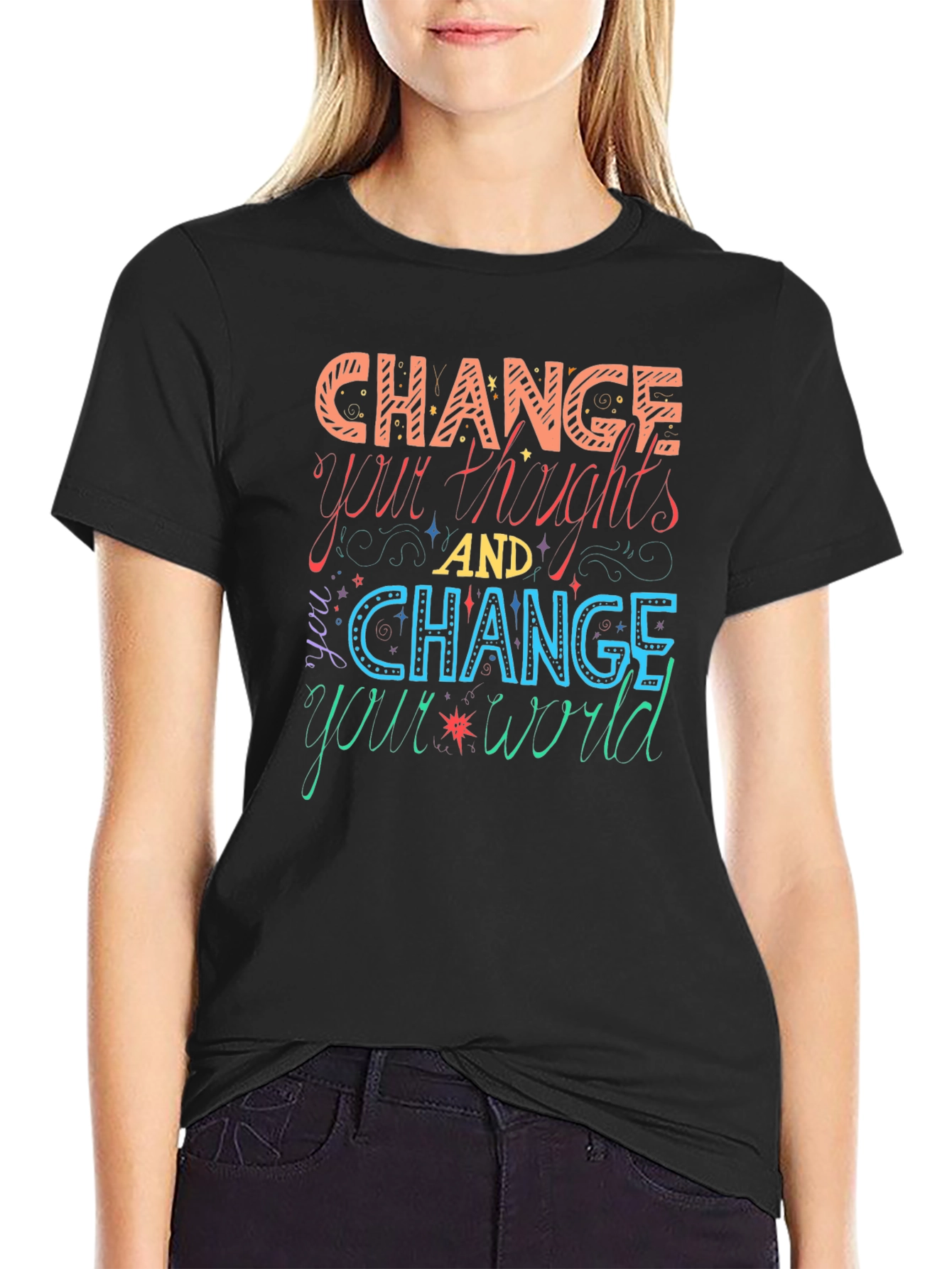 Black Change Your Thoughts Graphic T-Shirt view 2