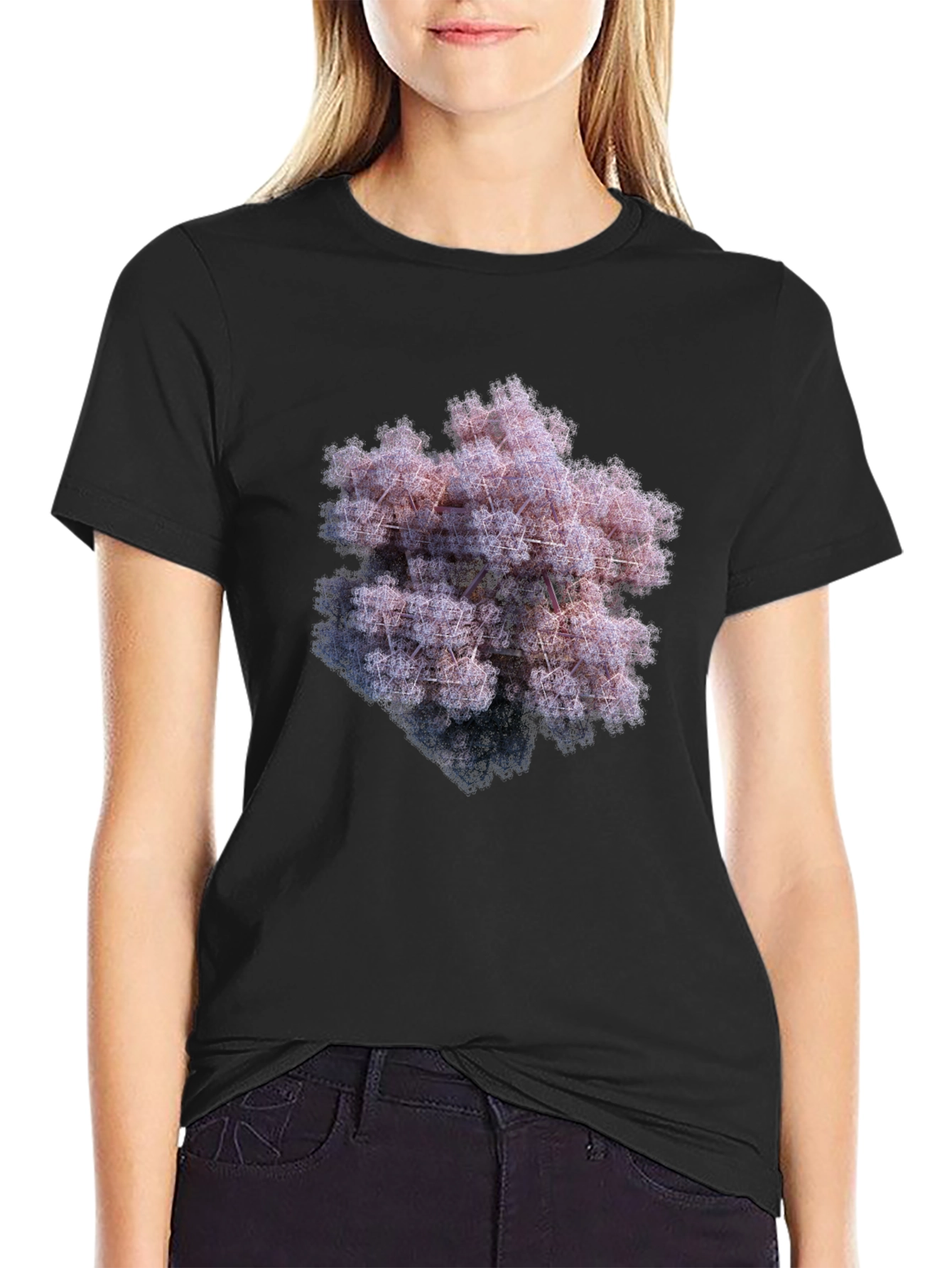 Black Geometric Fractal Art T-Shirt view 2