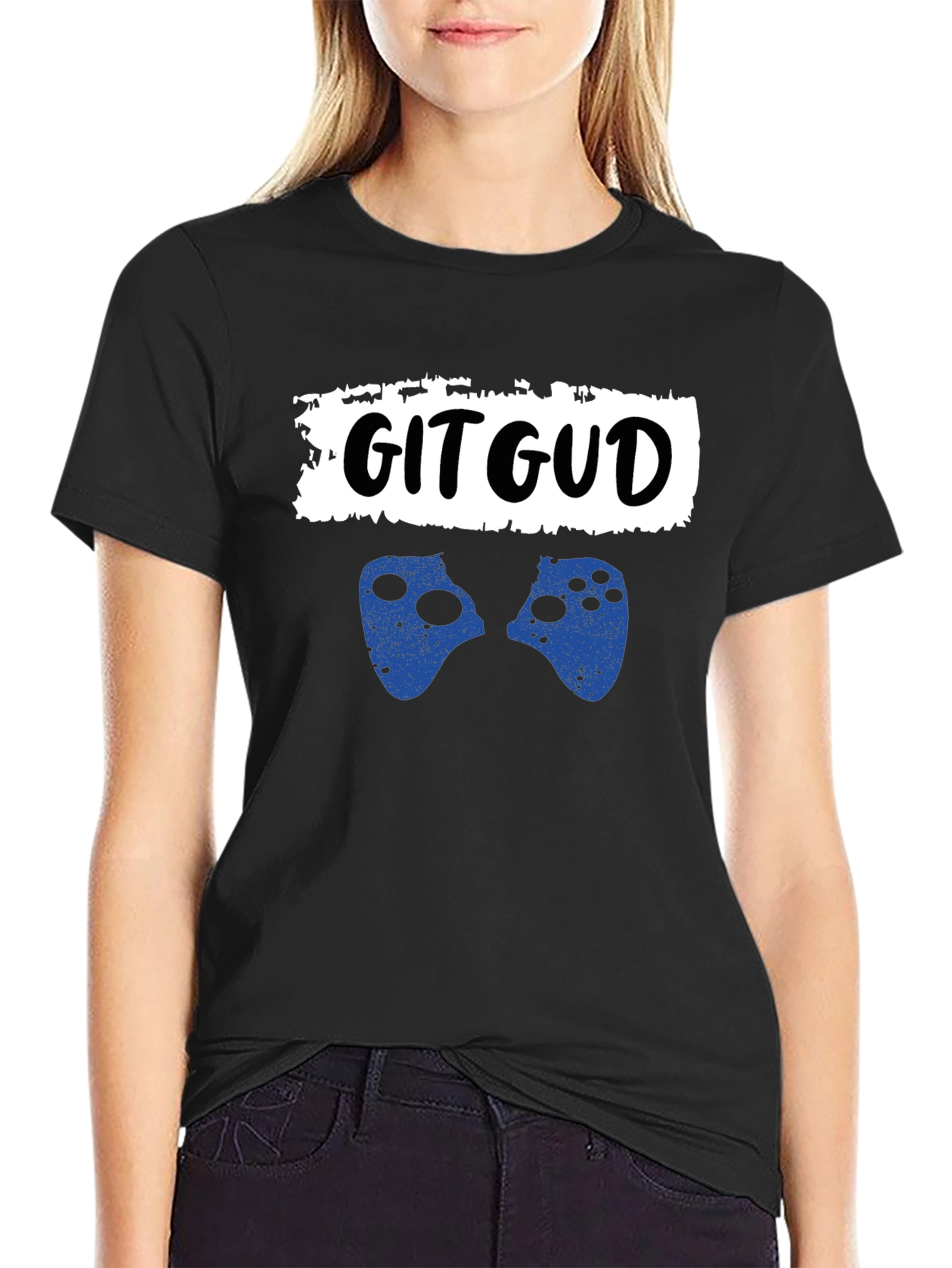 Black Git Gud Gamer T-Shirt - Black Cotton Graphic Tee view 2