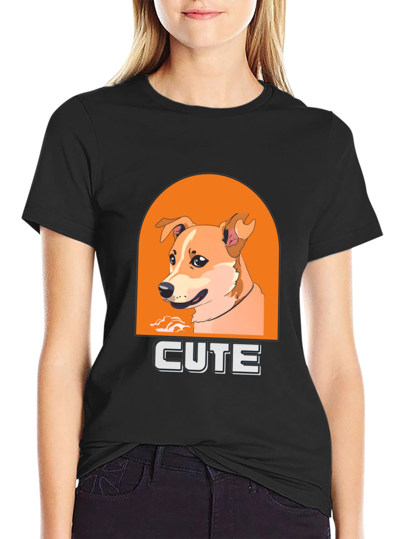 Black Cute Dog Graphic T-Shirt - Men's Black Tee view 2