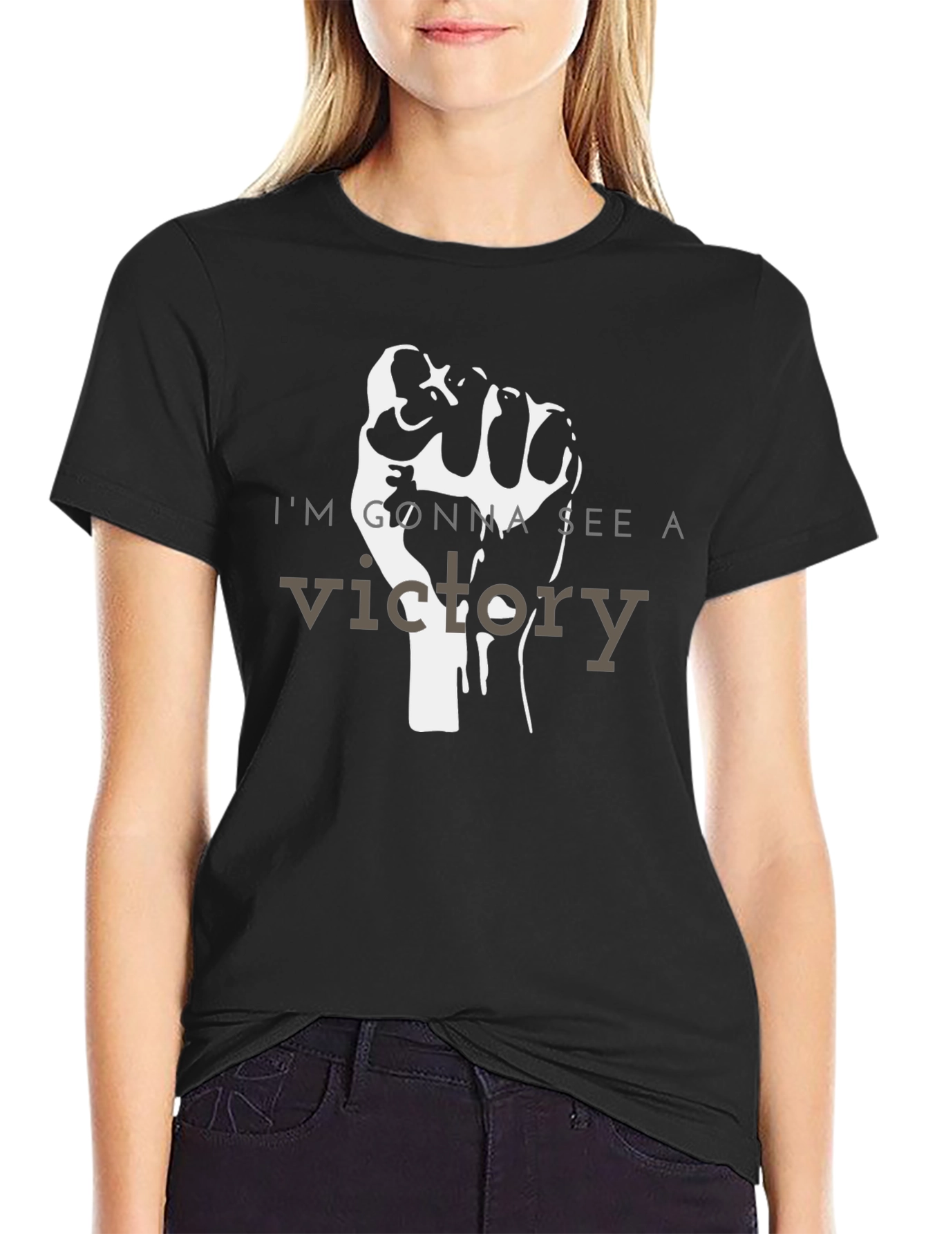 Black Victory Fist Graphic Tee - Black Cotton Blend view 2