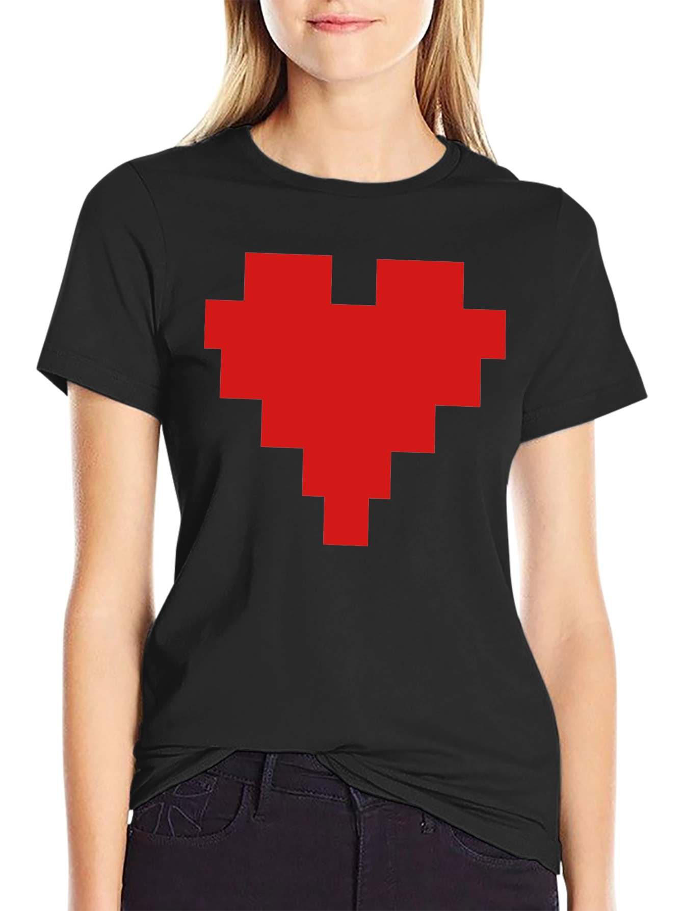 Pixel Heart Graphic Black T-Shirt - 2