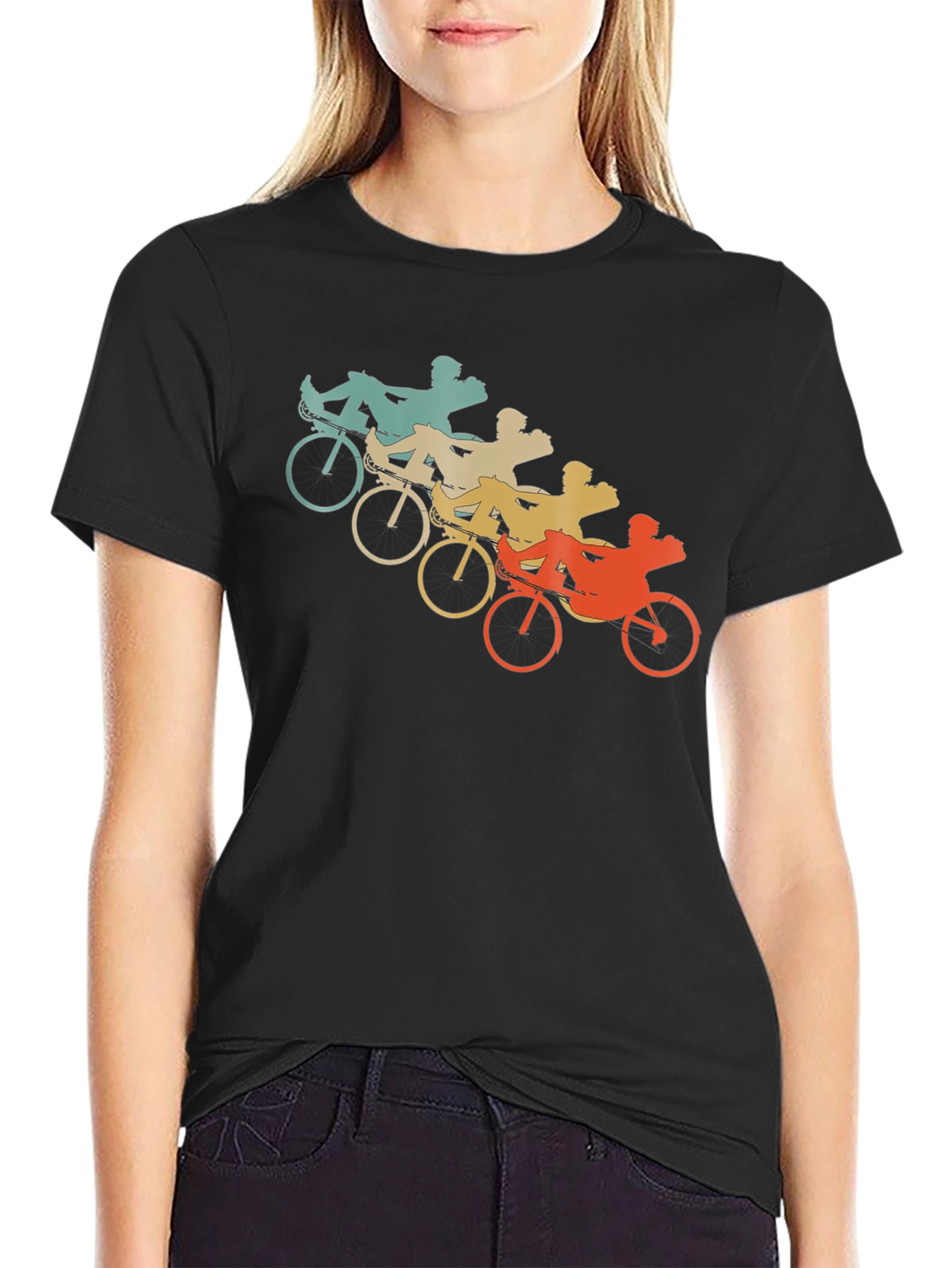 Black Recumbent Bike T-Shirt - Retro Cycling Tee view 2
