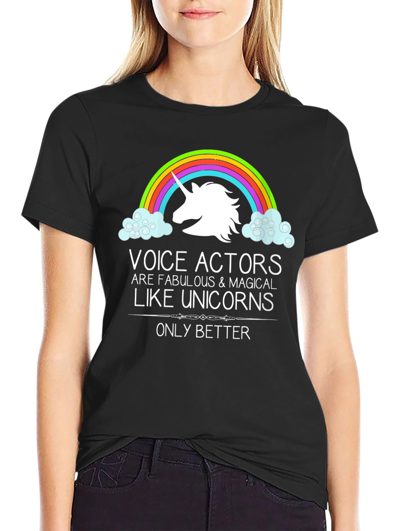 Black Voice Actors Unicorn Graphic T-Shirt view 2