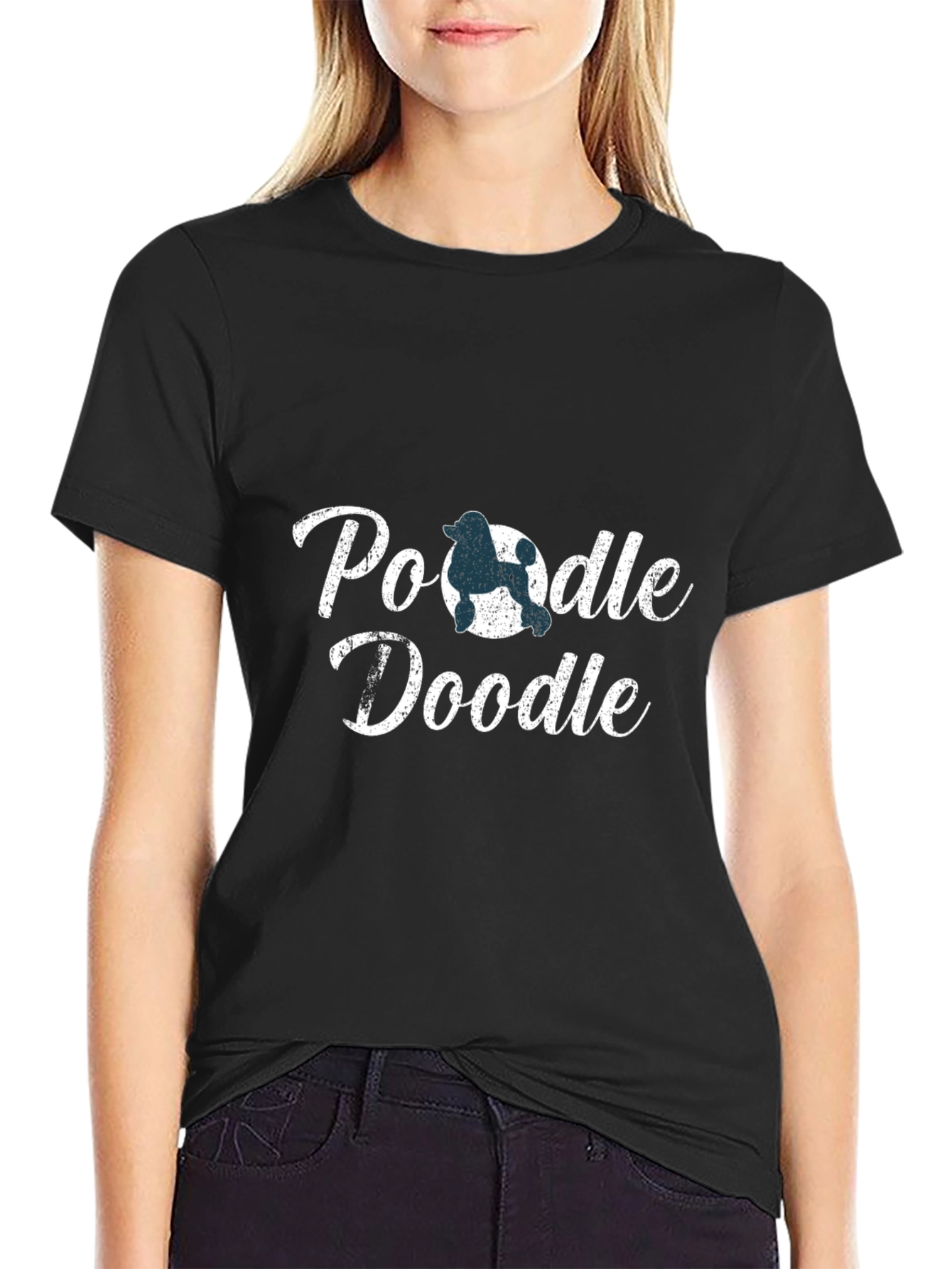 Black Poodle Doodle Graphic Tee - Black Cotton Blend view 2
