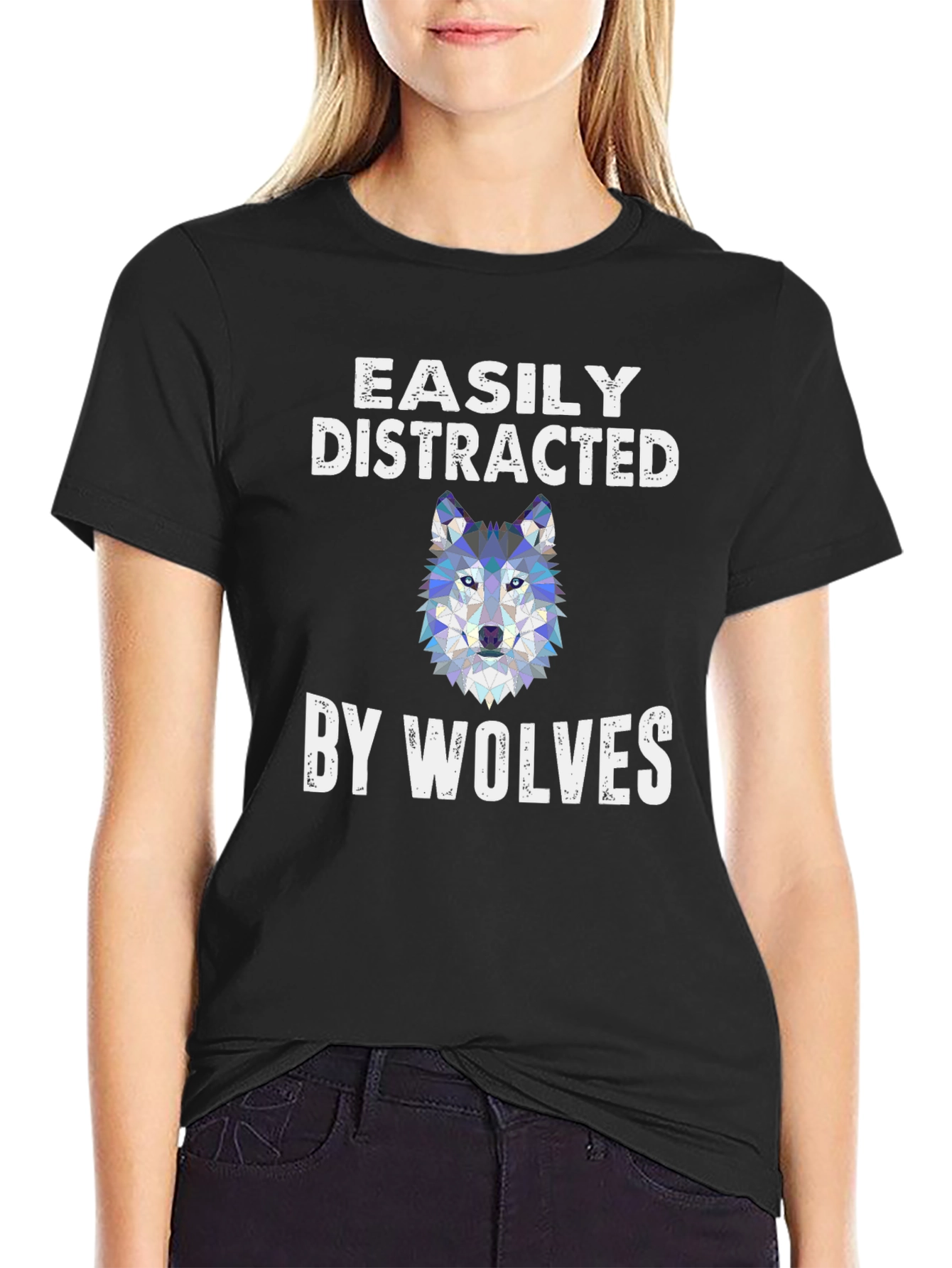 Black Easily Distracted By Wolves Graphic Tee view 2