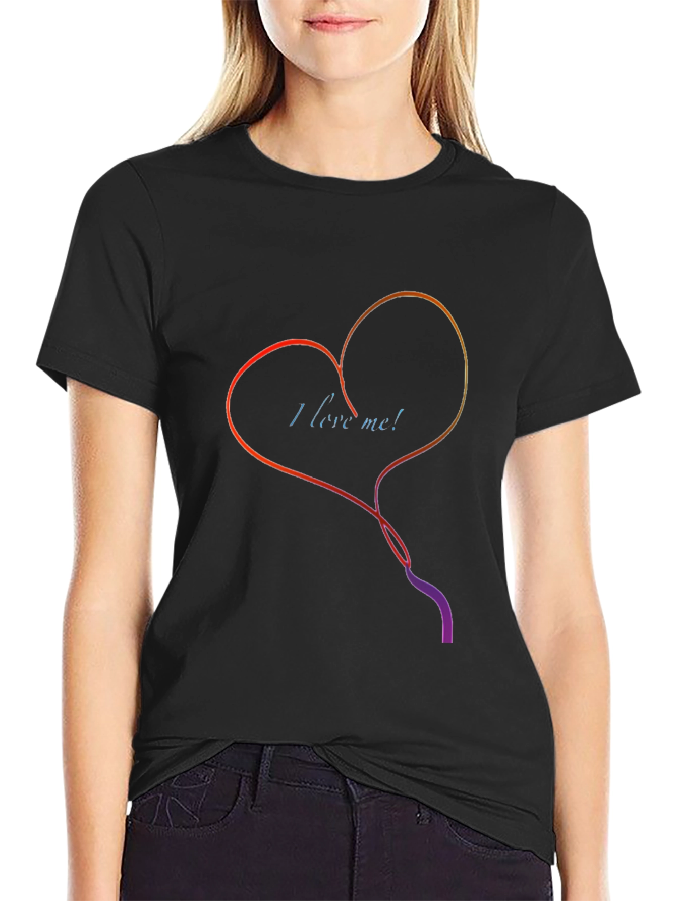 Black I Love Me Heart Graphic Tee - Stylish Black T-Shirt view 2