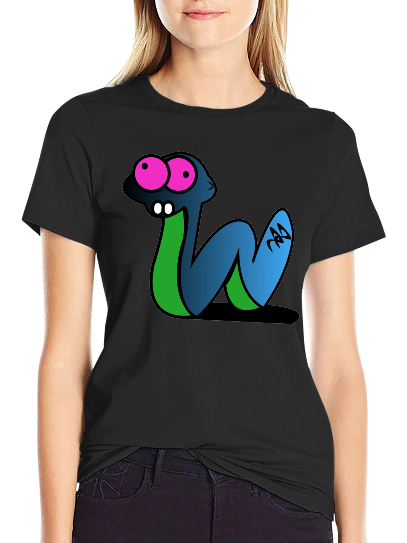 Black Cartoon Snake Graphic Tee - Black view 2