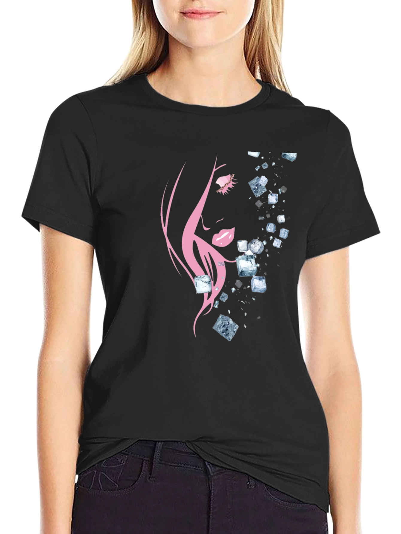 Black Abstract Woman Graphic T-Shirt view 2