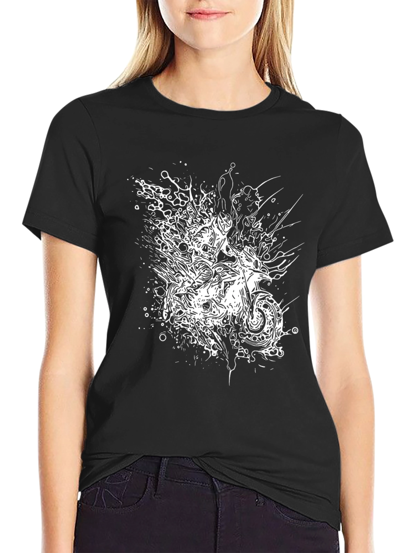 Black Abstract Motorcycle Graphic Tee - Black Cotton Blend Shirt view 2