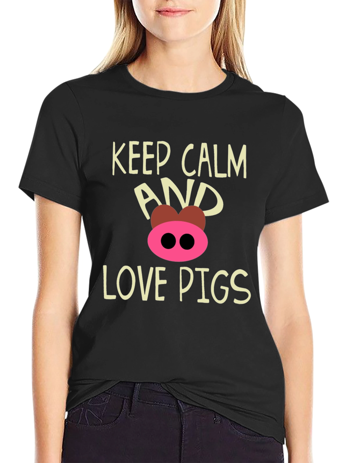 Black Keep Calm and Love Pigs T-Shirt view 2