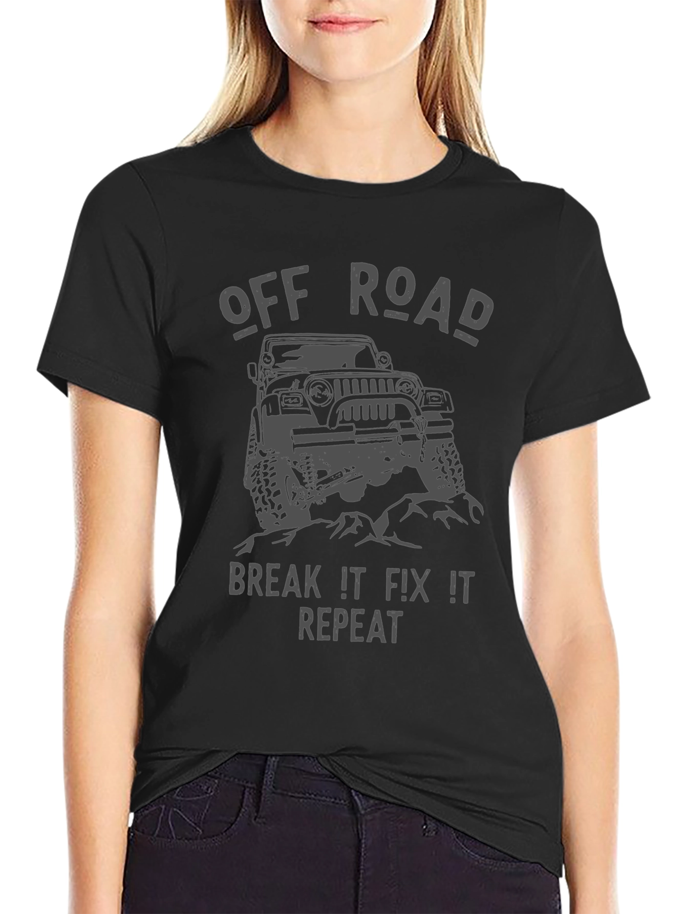 Black Off Road Break It Fix It Repeat Black T-Shirt view 2