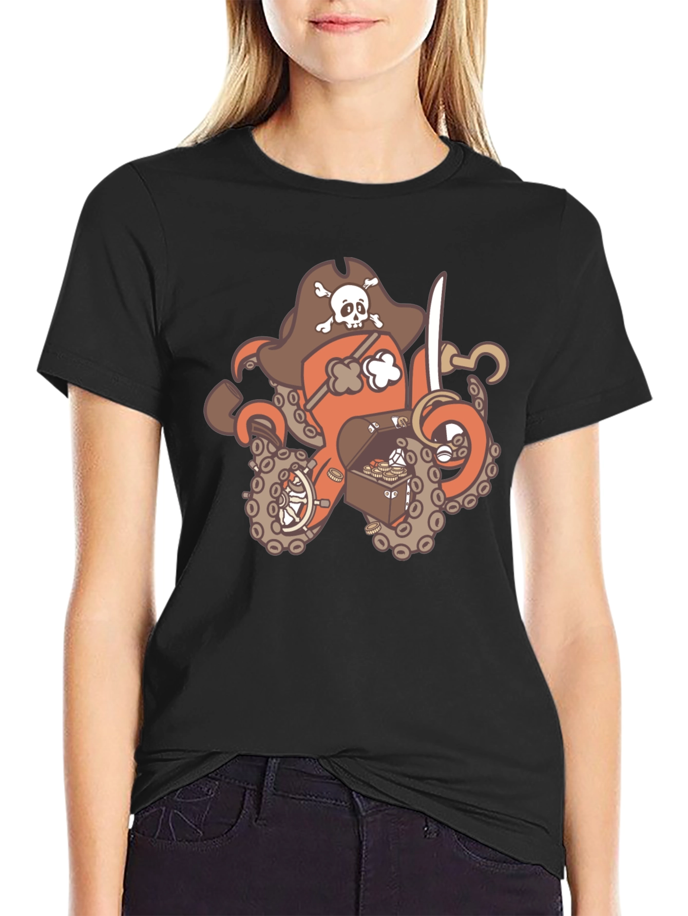 Black Pirate Octopus Graphic T-Shirt - Black view 2