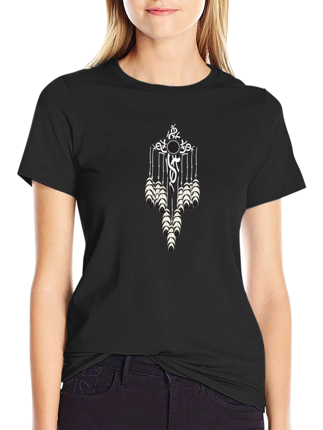 Black Black T-Shirt with Dreamcatcher Design view 2