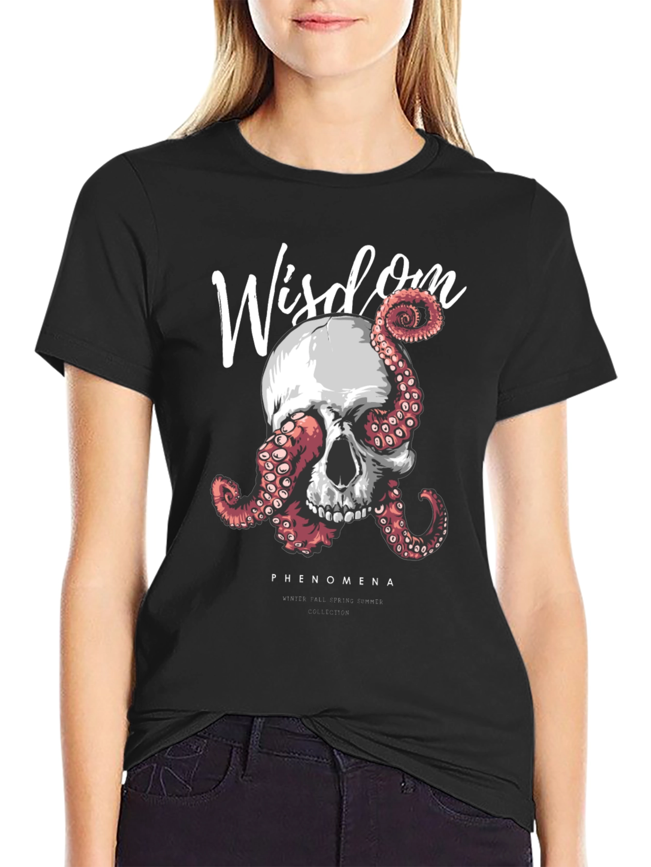 Black Wisdom Skull & Octopus Graphic T-Shirt - Black view 2