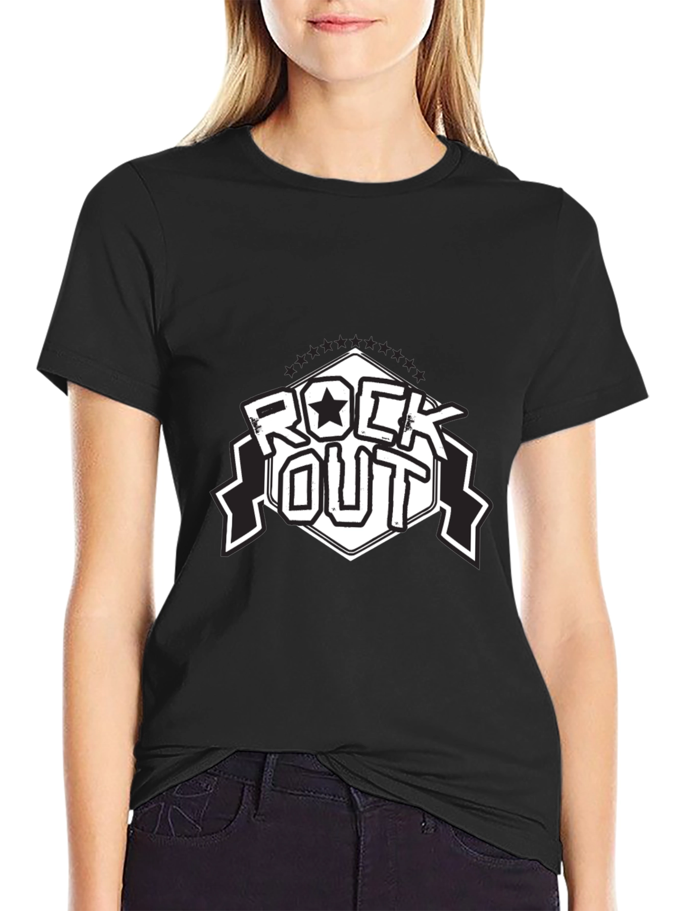 Black Rock Out Black T-Shirt - Stylish Graphic Tee view 2