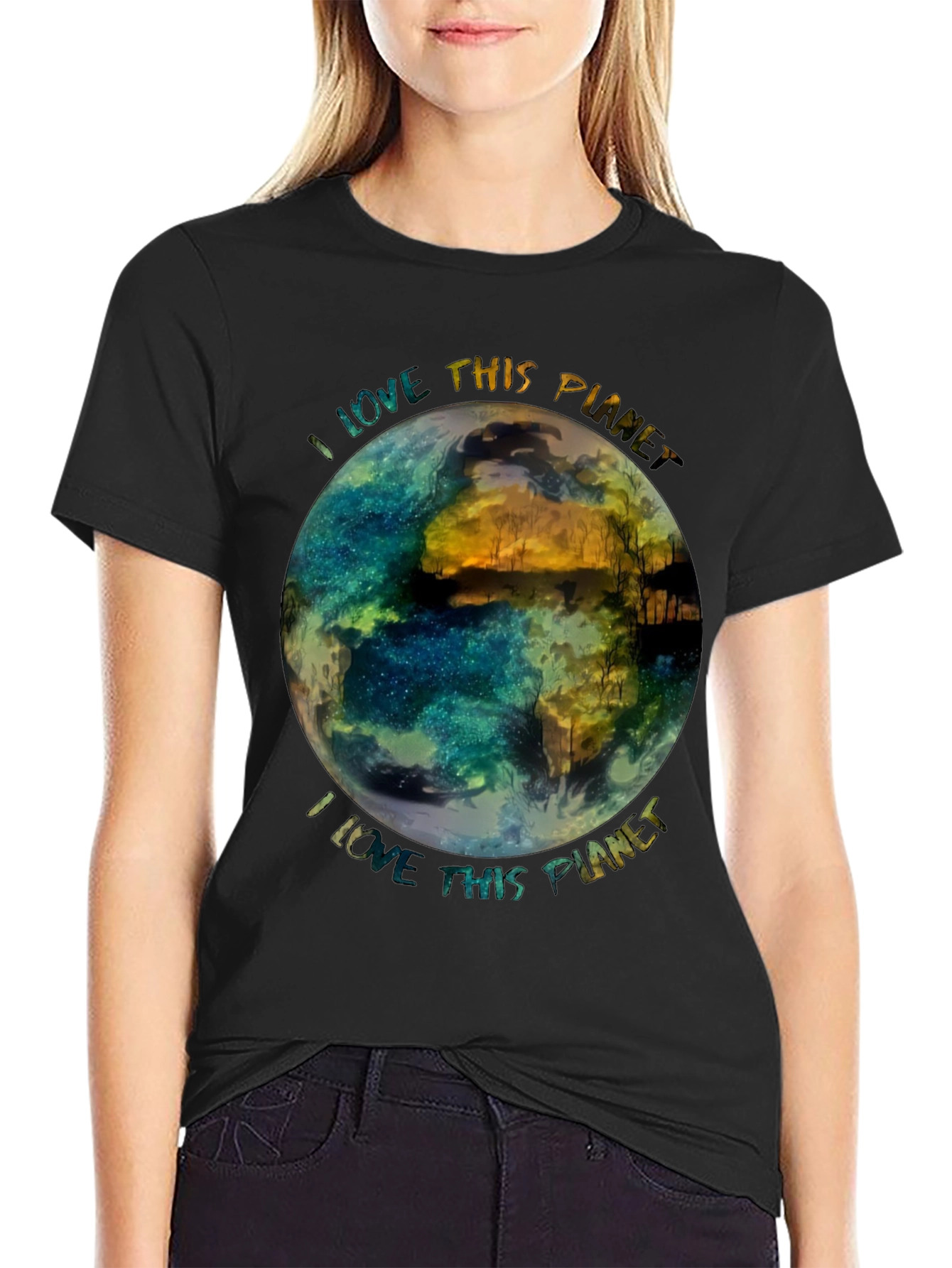 Black I Love This Planet Graphic Tee - Earth-Friendly Design view 2