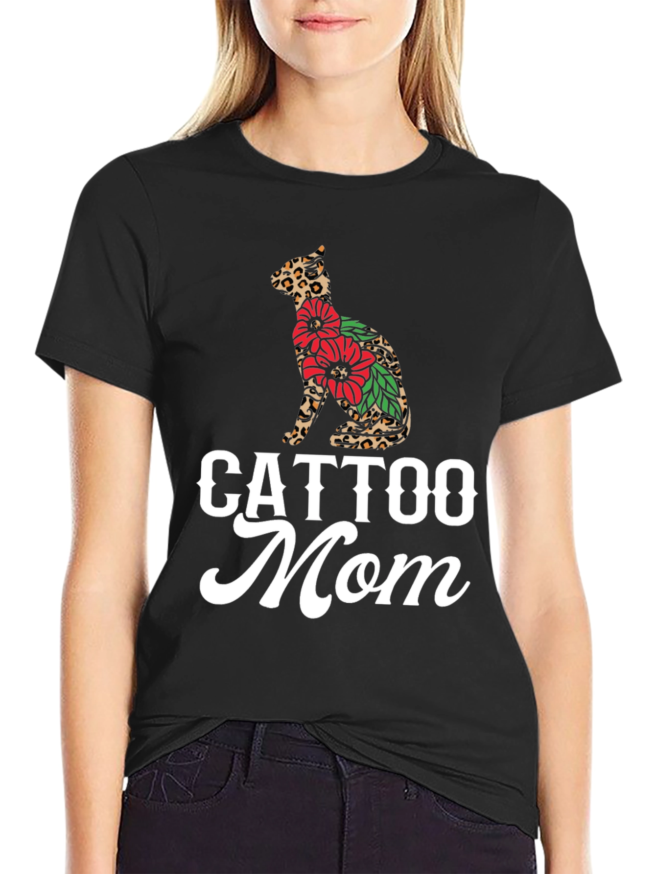 Black Cattoo Mom Graphic Tee - Cat Lover T-Shirt view 2