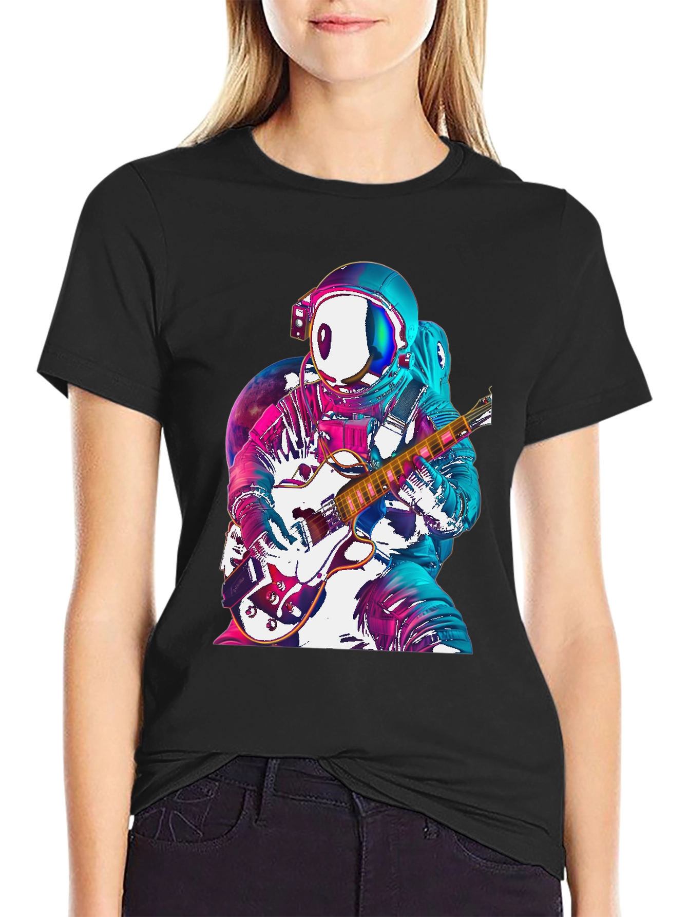 Black Astronaut Guitarist Graphic Tee - Space Rock! view 2