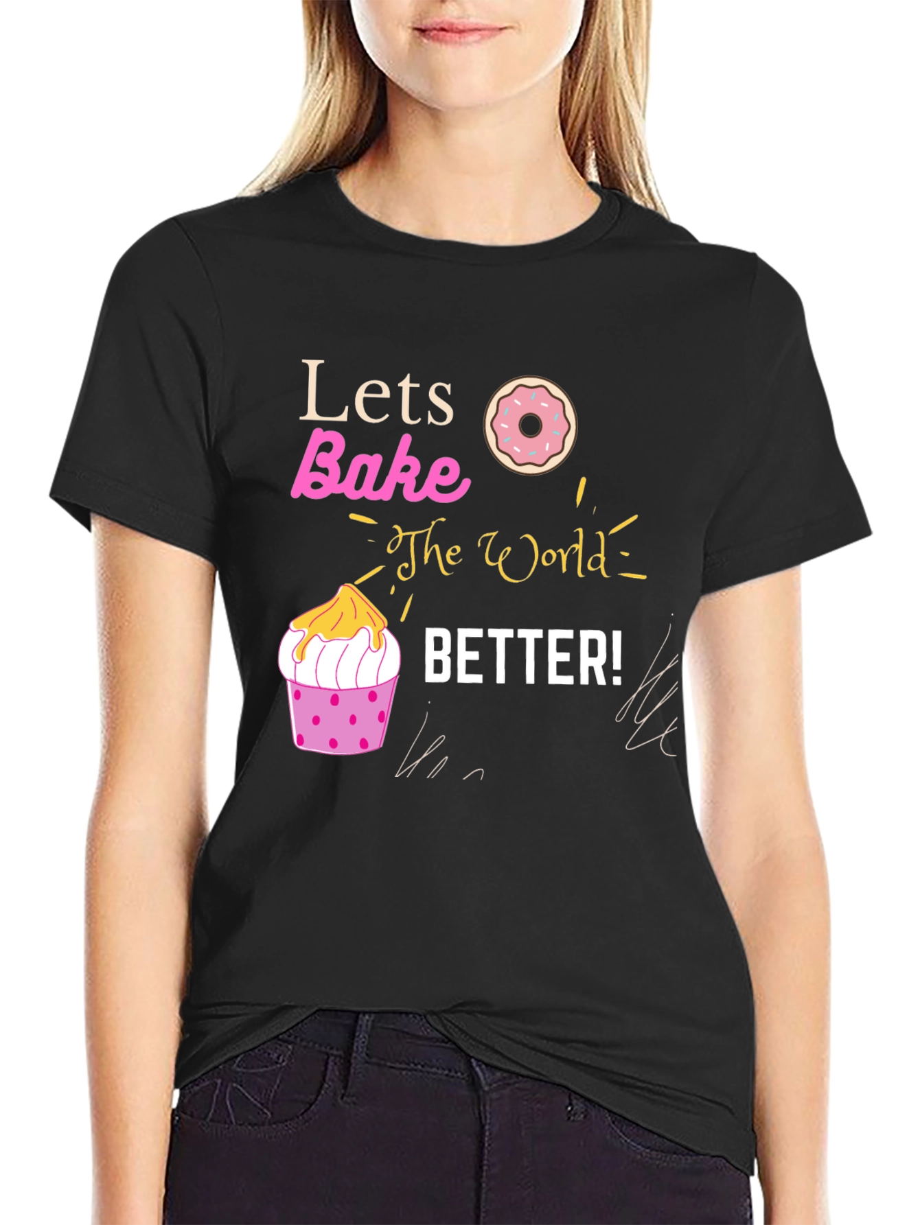 Black Lets Bake the World Better Graphic Tee view 2