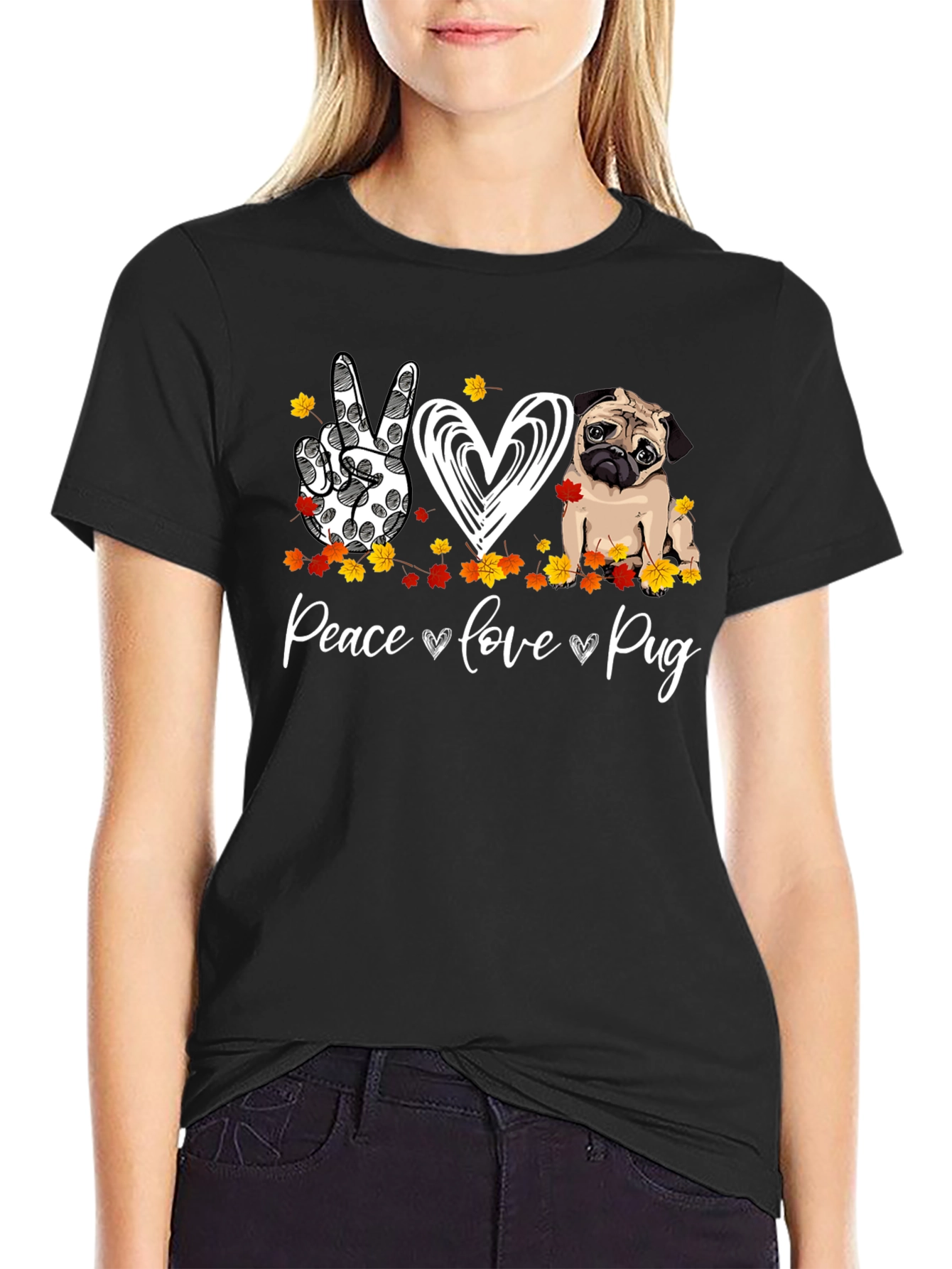 Peace Love Pug Graphic T-Shirt - 2