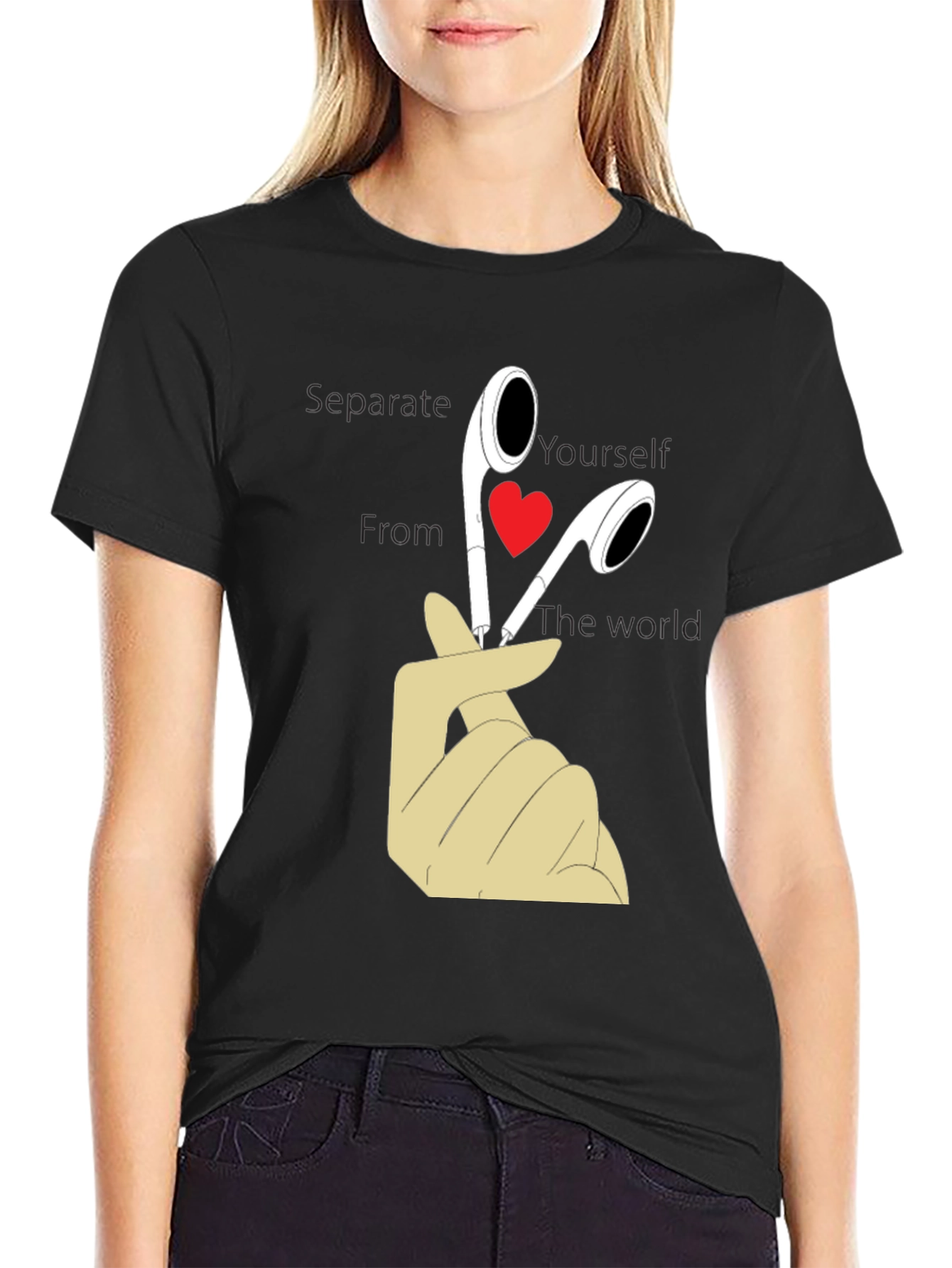 Black Heart Headphones Graphic T-Shirt - Separate Yourself view 2