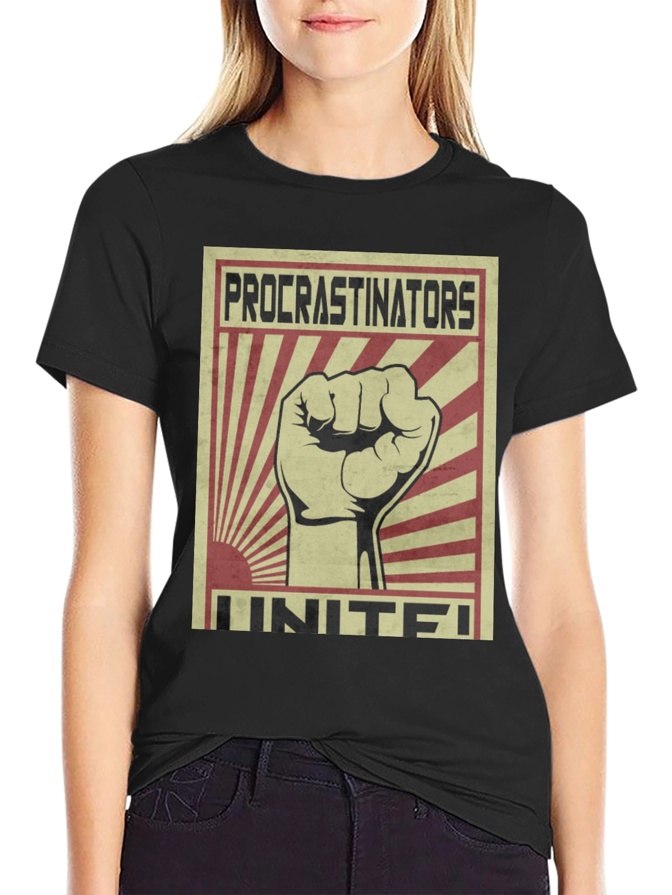 Black Procrastinators Unite! Graphic Tee view 2