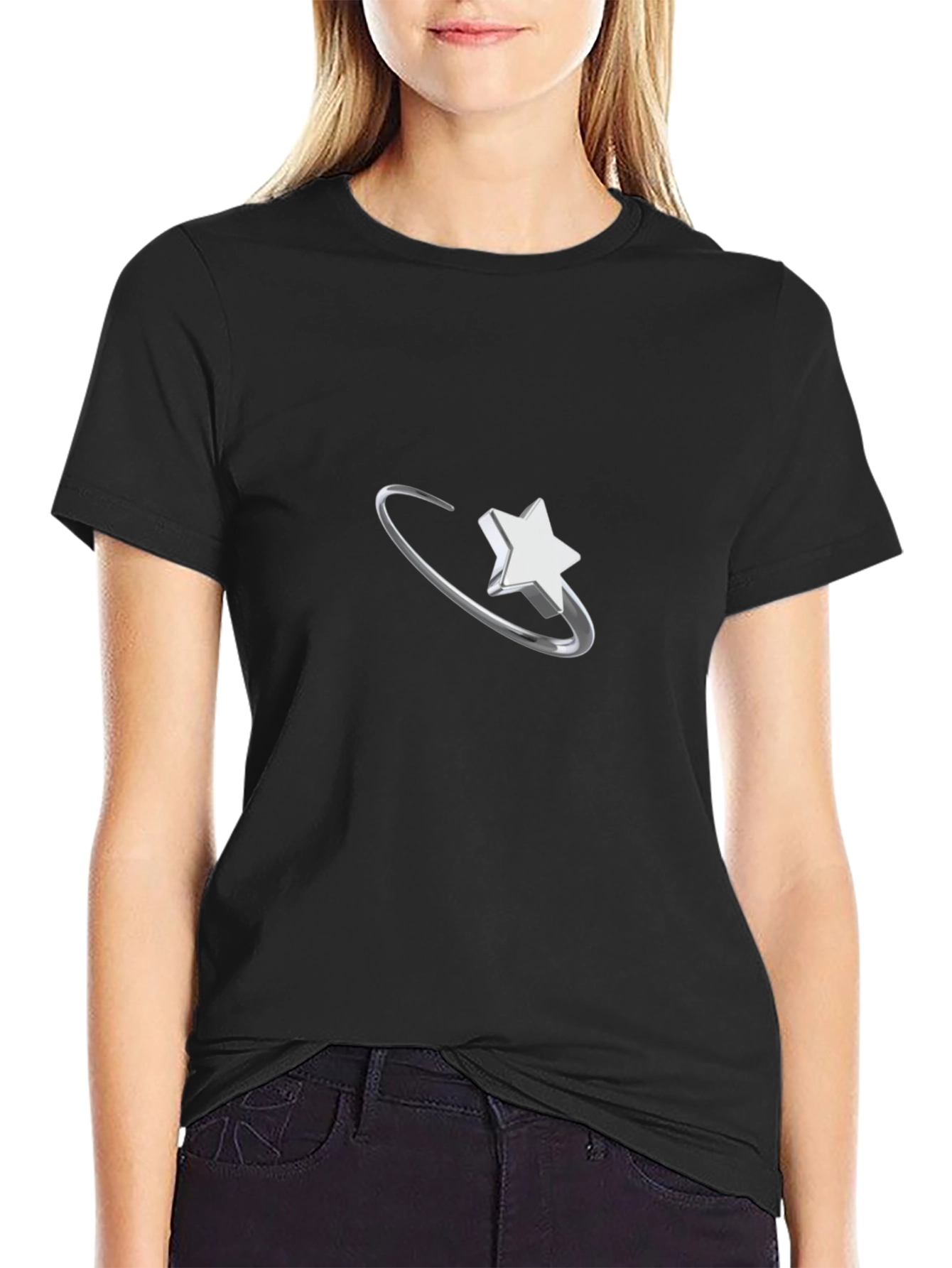 Black Orbiting Star Graphic Black T-Shirt view 2