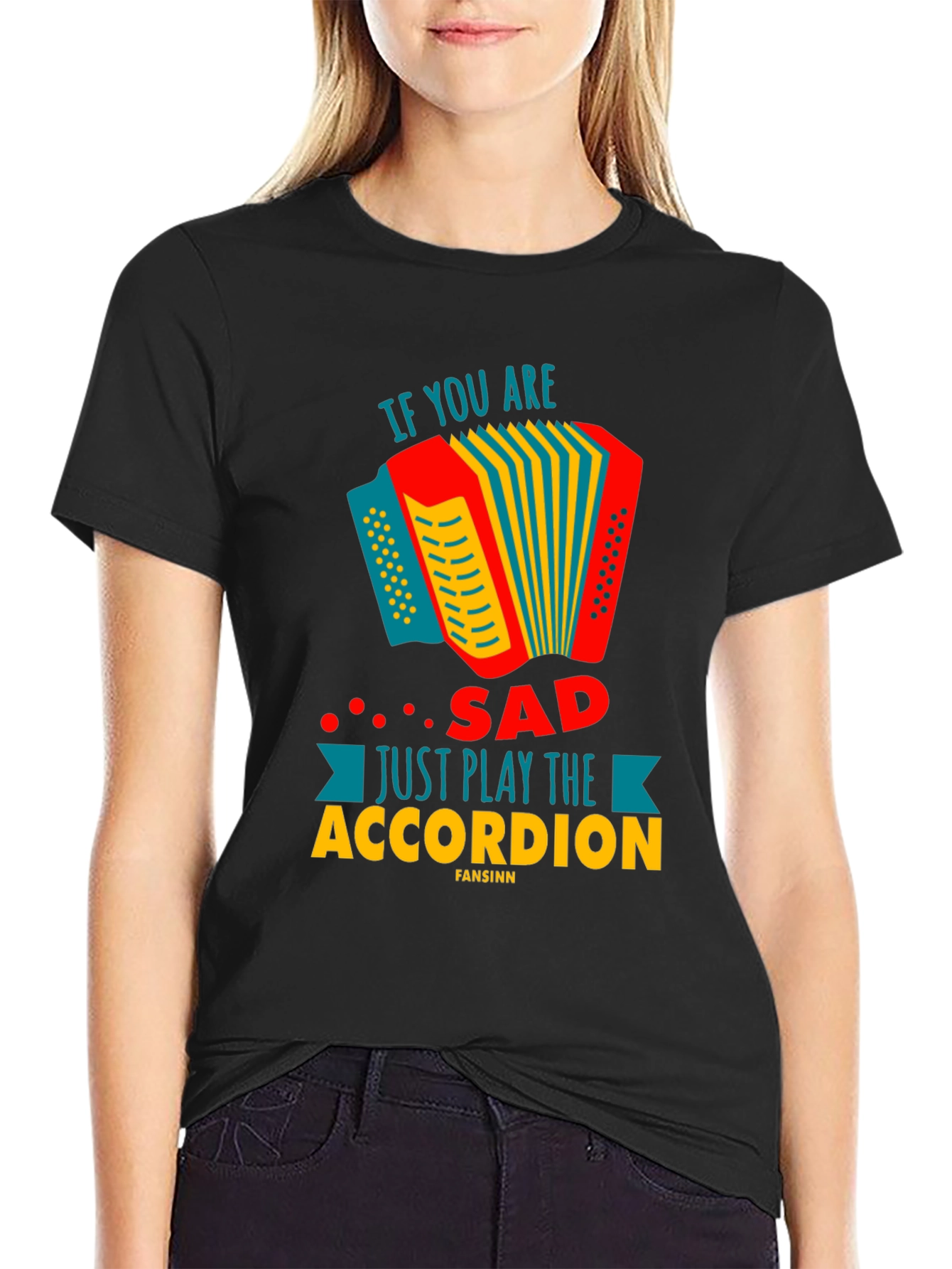 Black Play Accordion Funny T-Shirt view 2