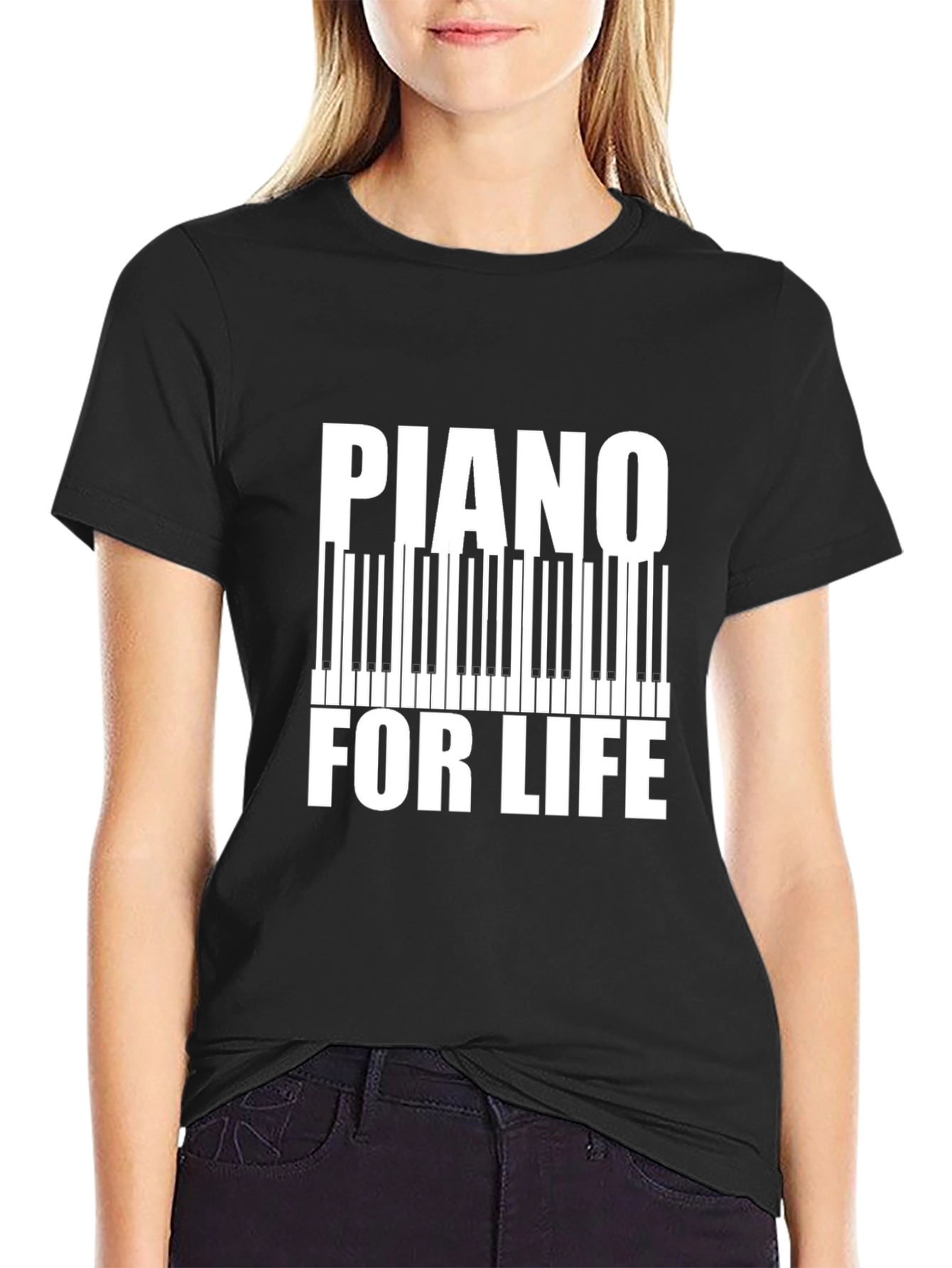 Black Piano For Life Graphic Tee - Music Lover's T-Shirt view 2