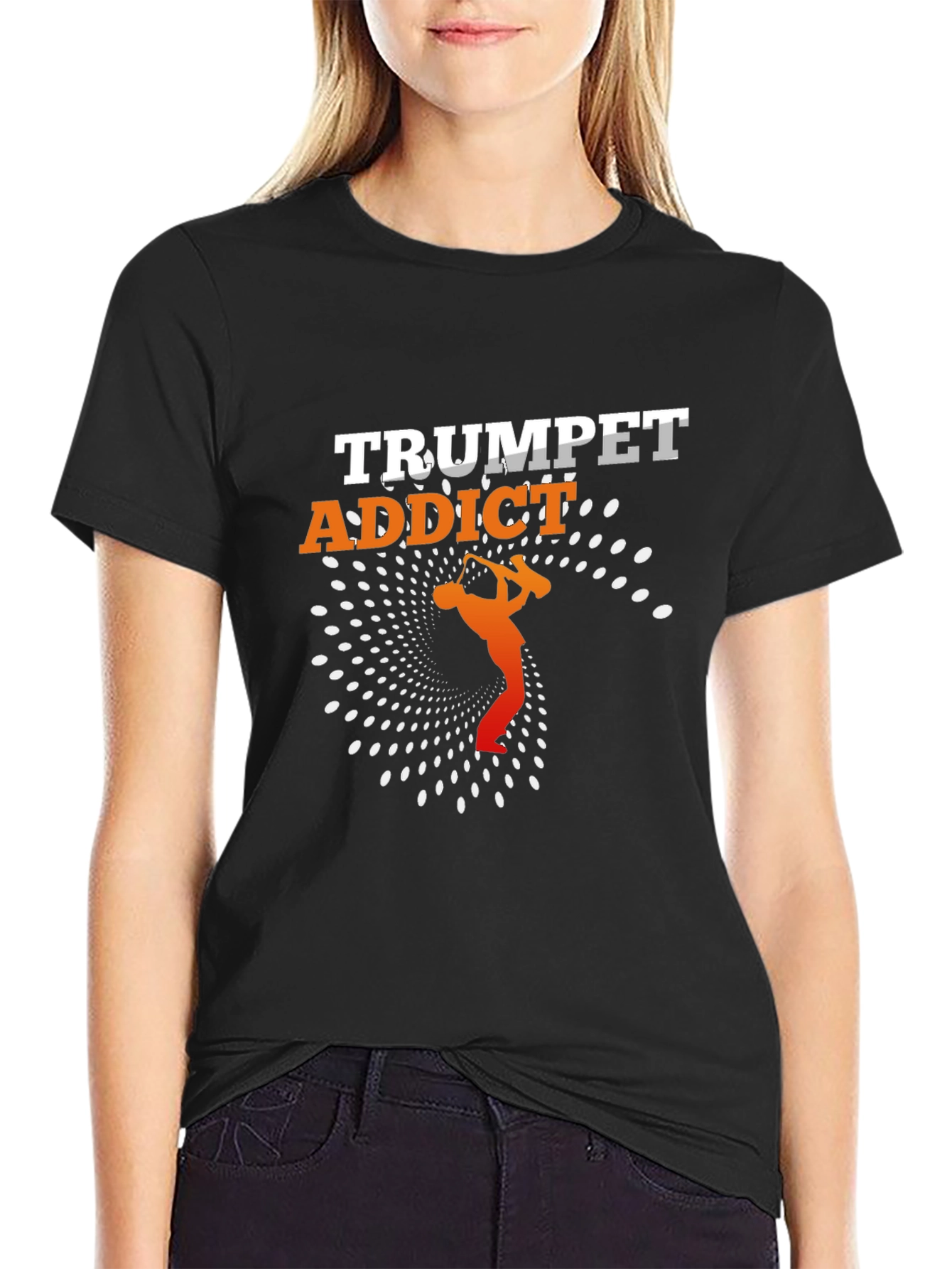 Black Trumpet Addict T-Shirt - Music Lover Gift view 2