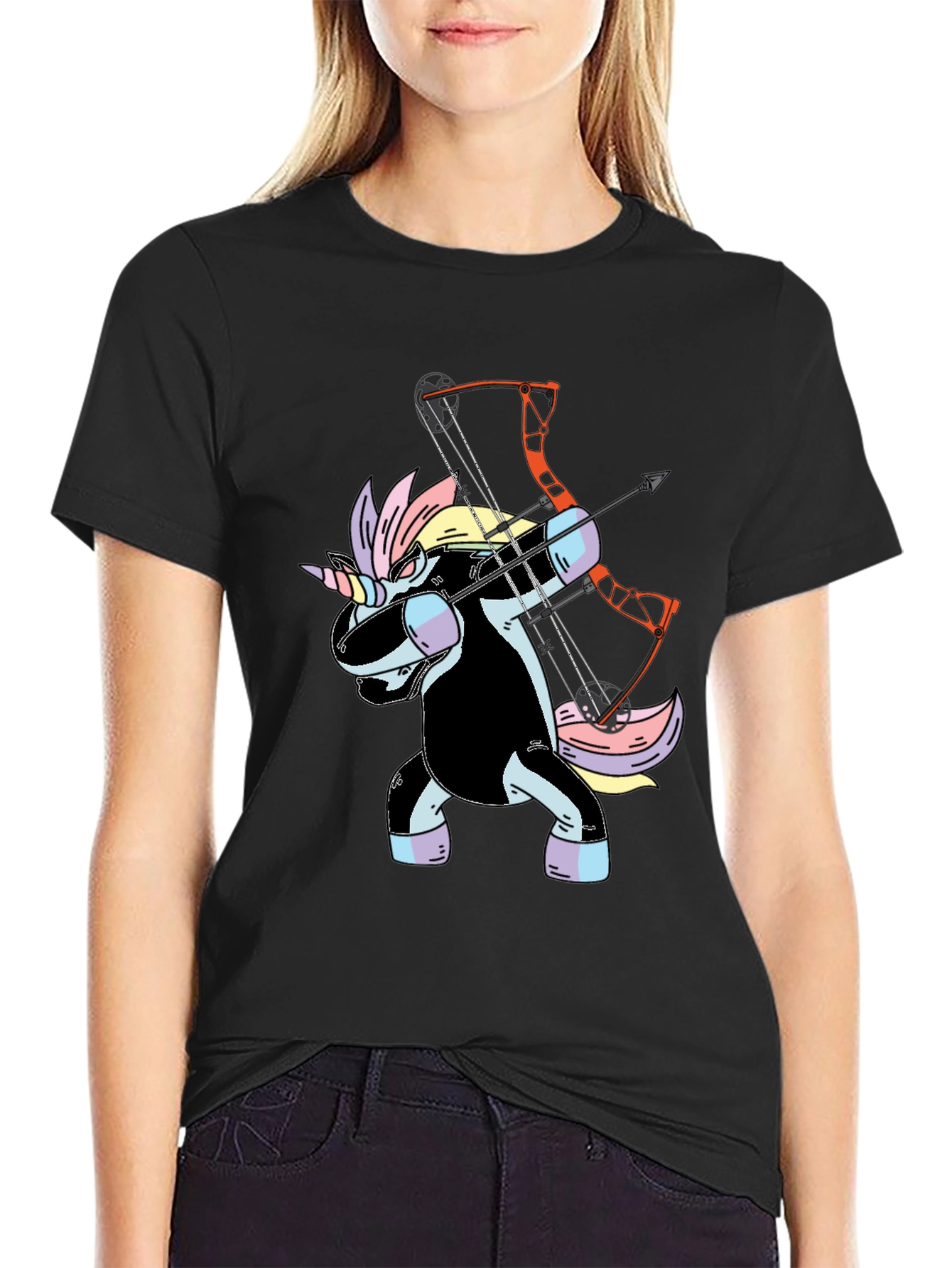 Black Unicorn Archer Graphic Tee - Black Cotton T-Shirt view 2