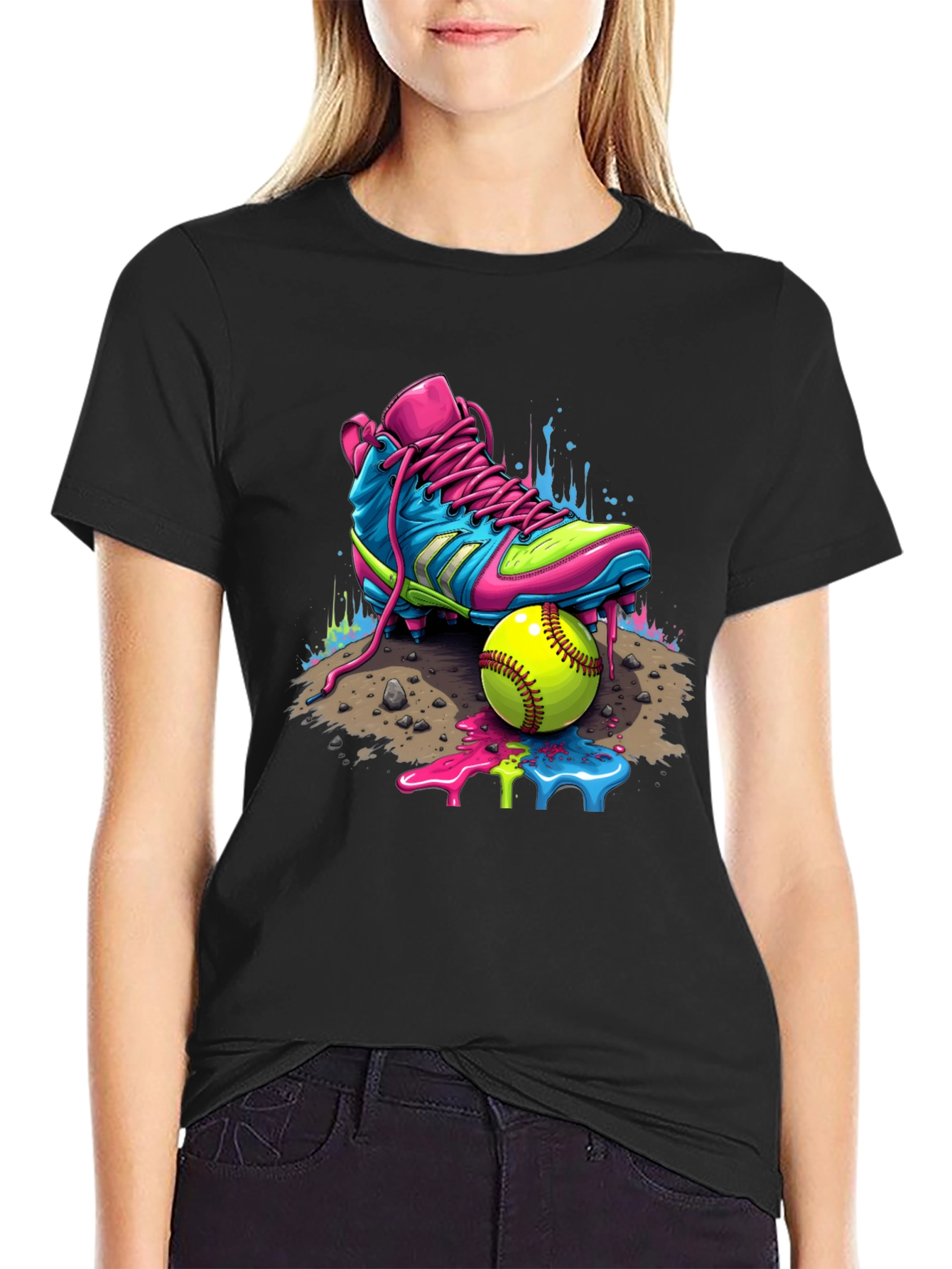 Black Vibrant Softball Graphic Tee view 2