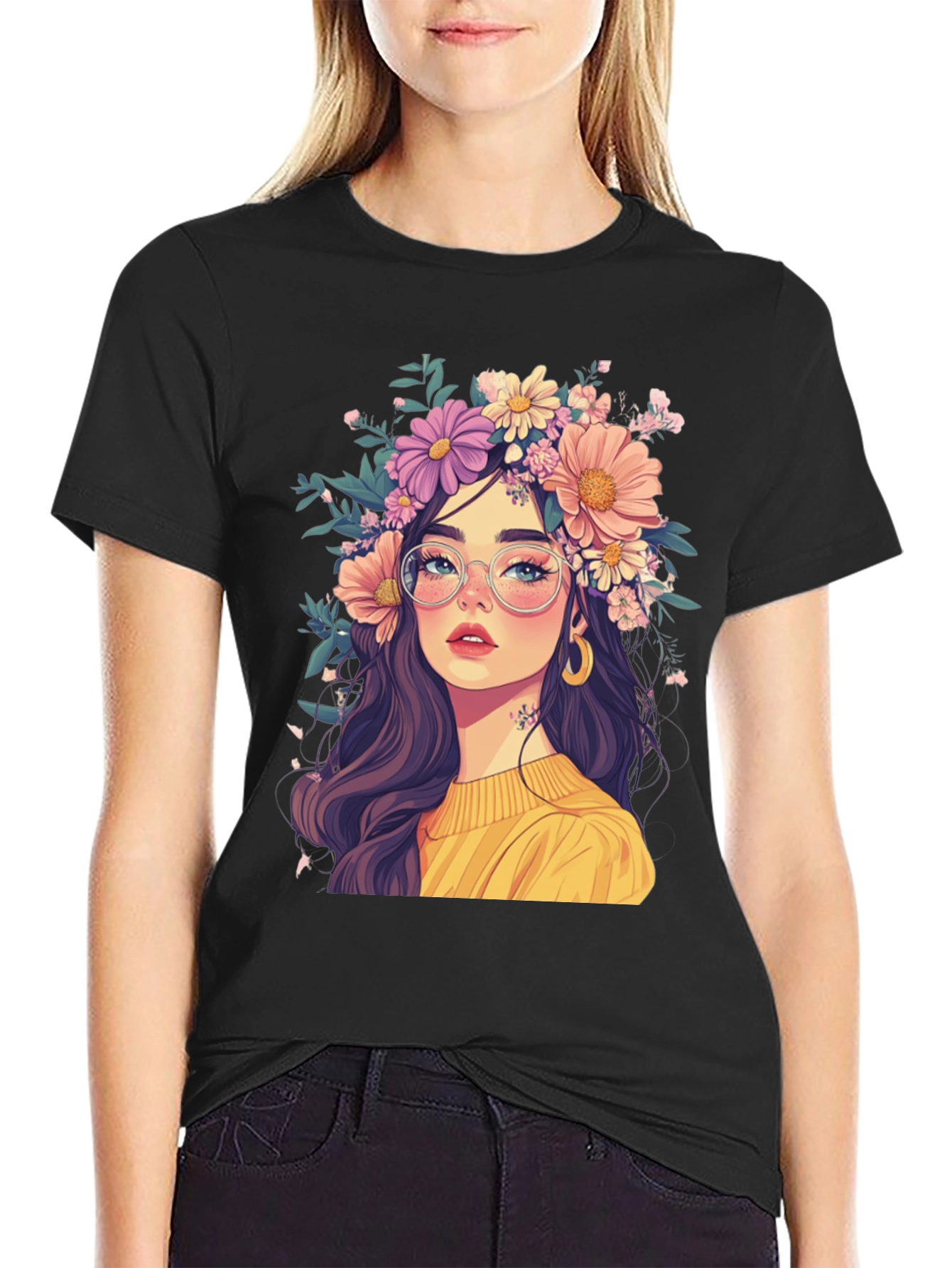 Black Floral Crown Graphic Tee - Stylish & Unique view 2