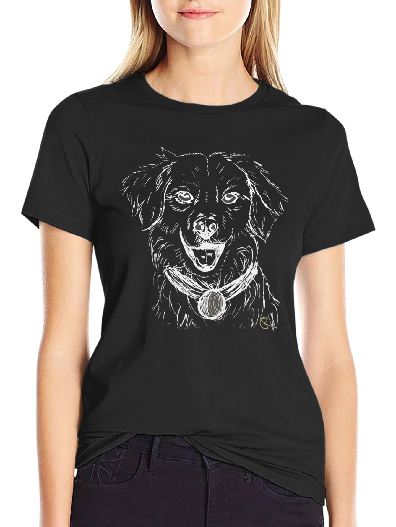 Black Dog Sketch Graphic Tee - Black Unisex T-Shirt view 2