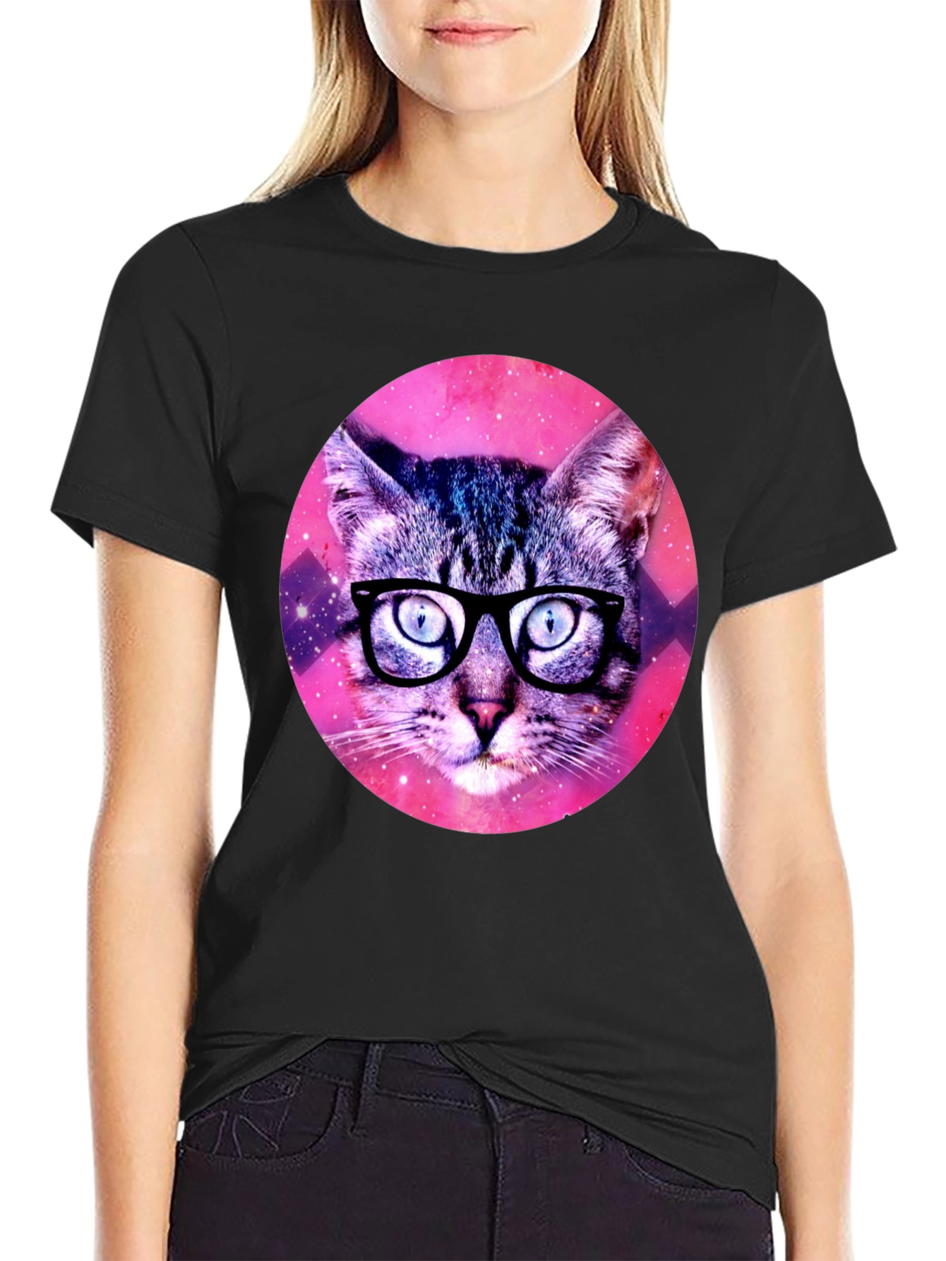 Black Galaxy Cat T-Shirt - Hipster Style Tee view 2