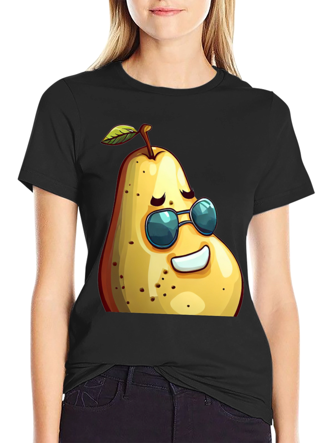 Black Cool Pear Graphic Tee - Unisex Black T-Shirt view 2