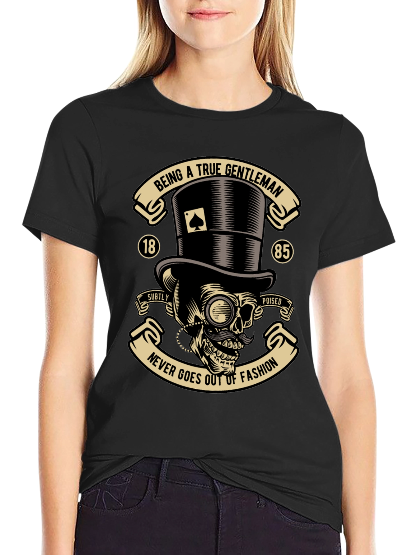 Black Gentleman Skull Graphic Tee - Never Out of Fashion view 2