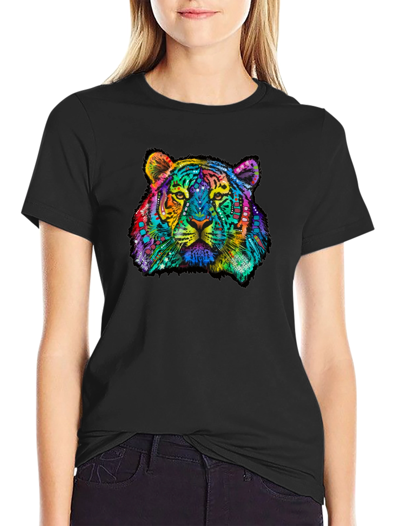 Black Vibrant Tiger Graphic Tee - Black Cotton T-Shirt view 2