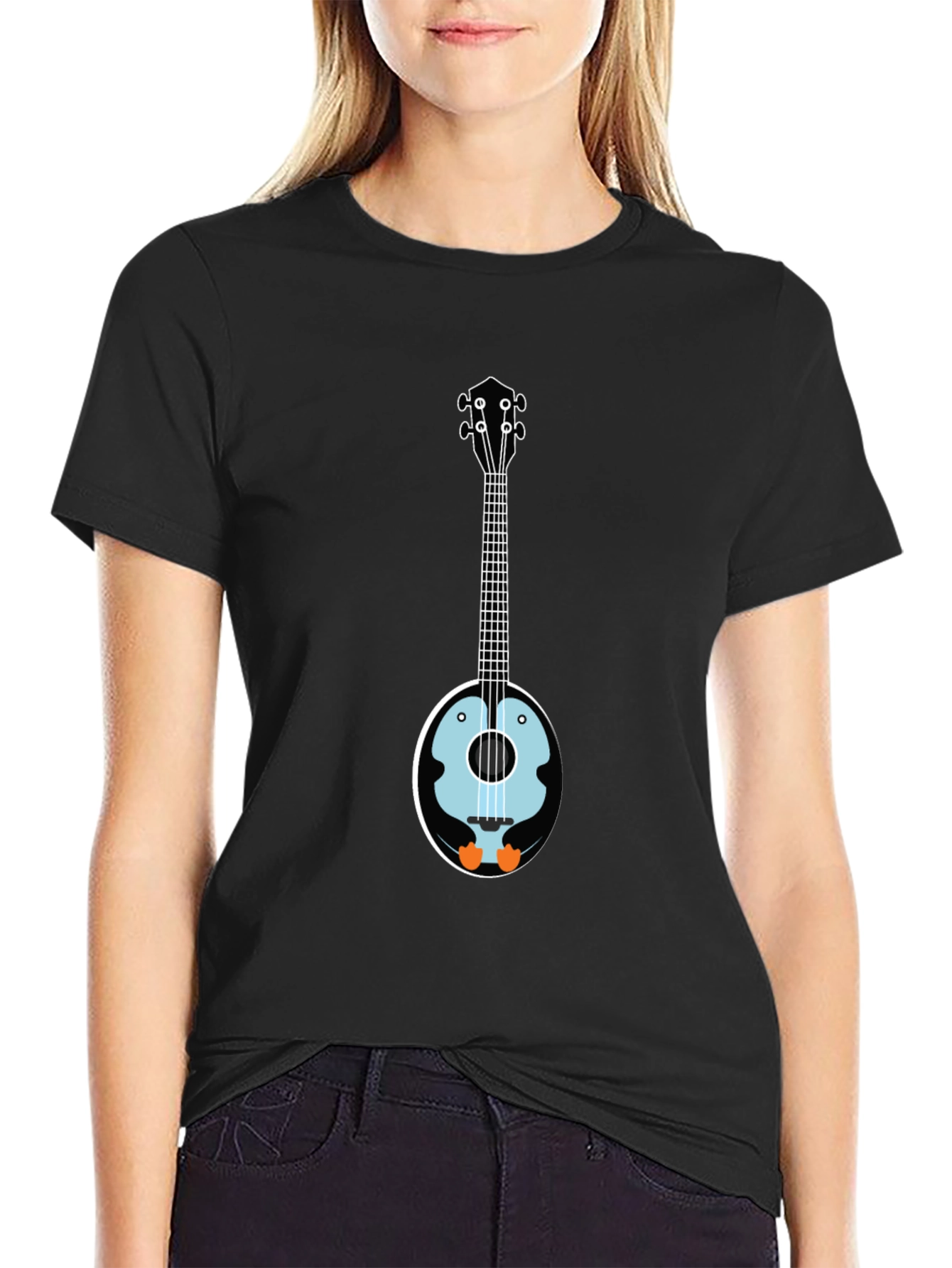 Black Penguin Banjo T-Shirt - Novelty Graphic Tee view 2