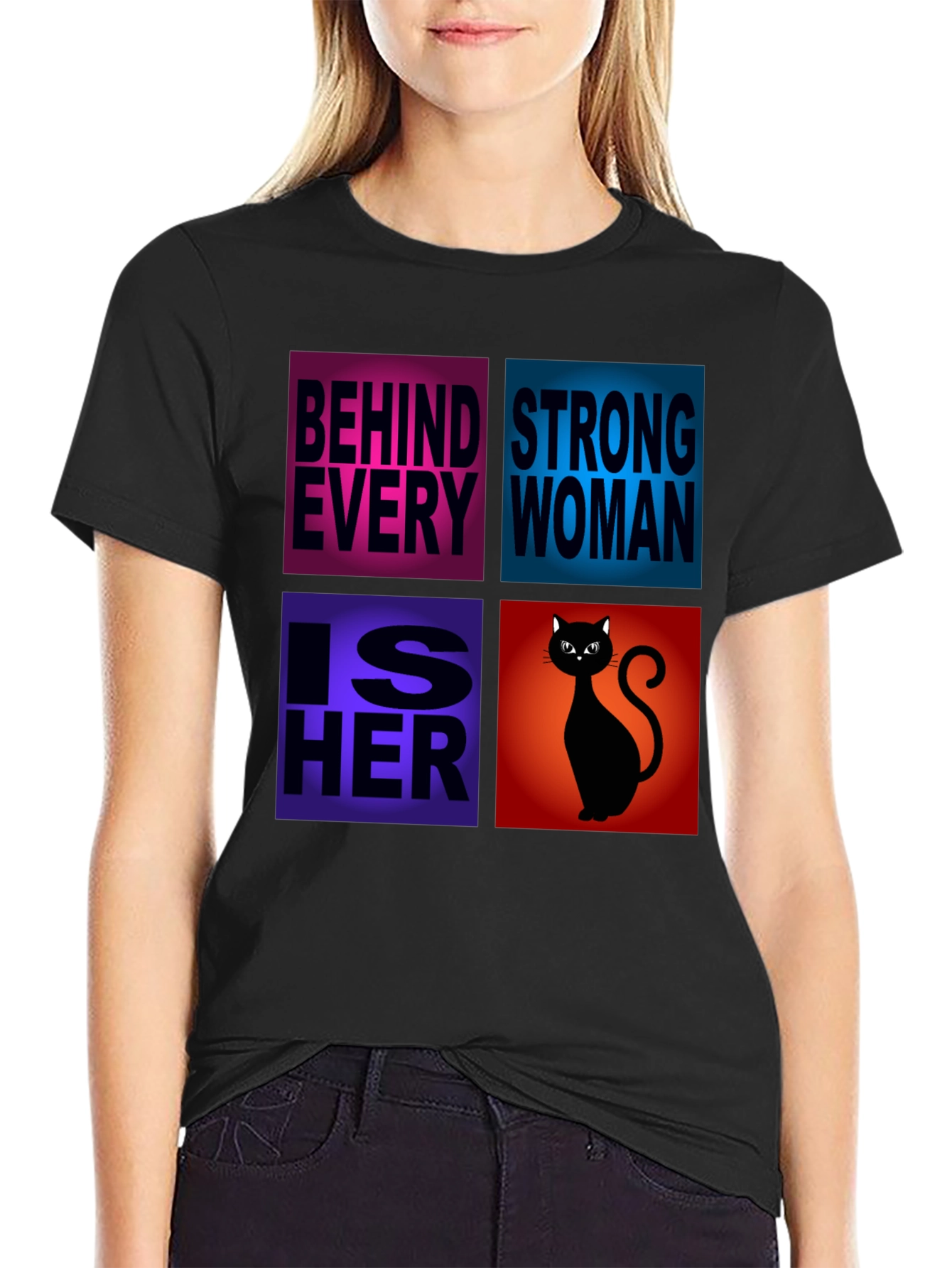 Black Behind Every Strong Woman Cat T-Shirt view 2